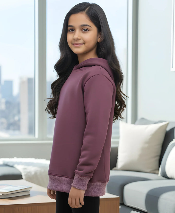PURPLE BASIC GIRLS FLEECE HOODIE - PURPLE