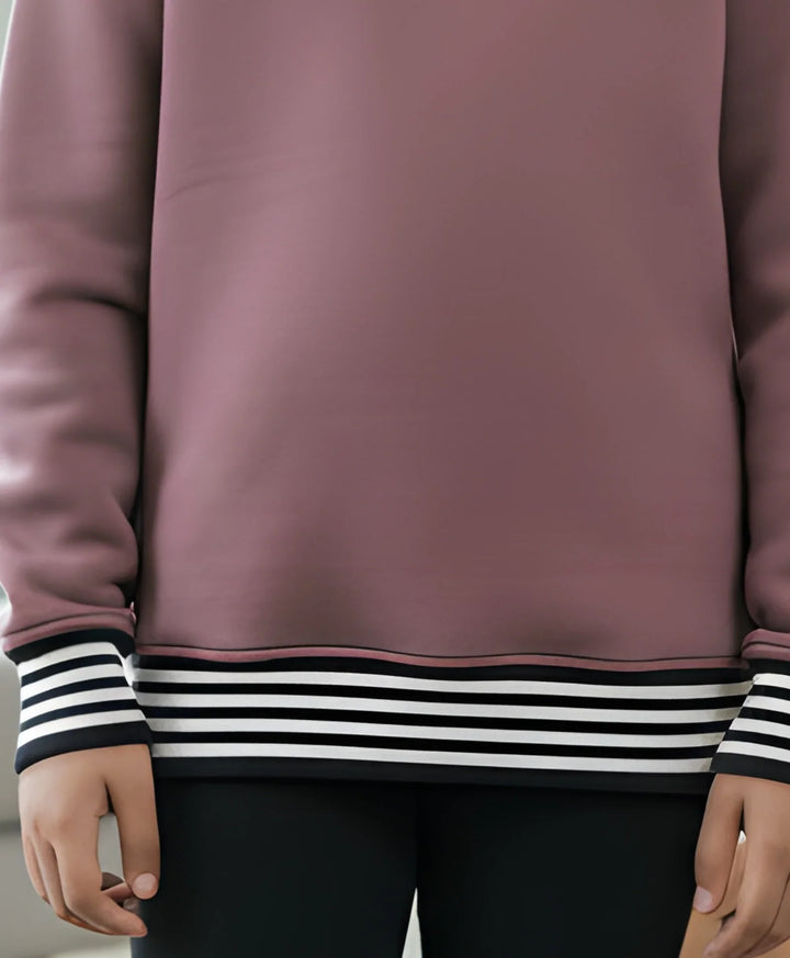 SAND BASIC RIBBED GIRLS FLEECE HOODIE - SAND