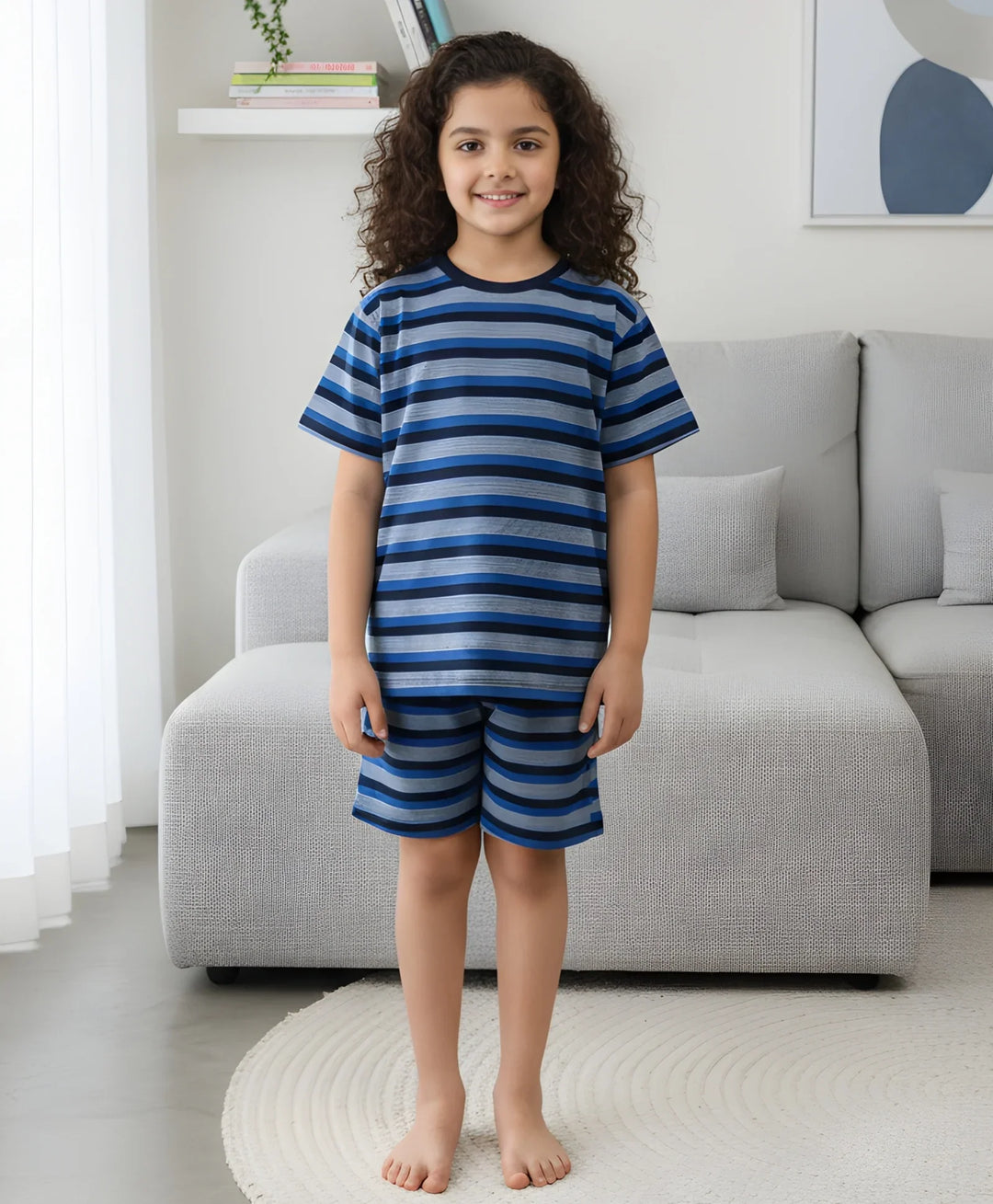 Royal Navy Girls Stripe Sleepwear Short Set - Royal/Navy