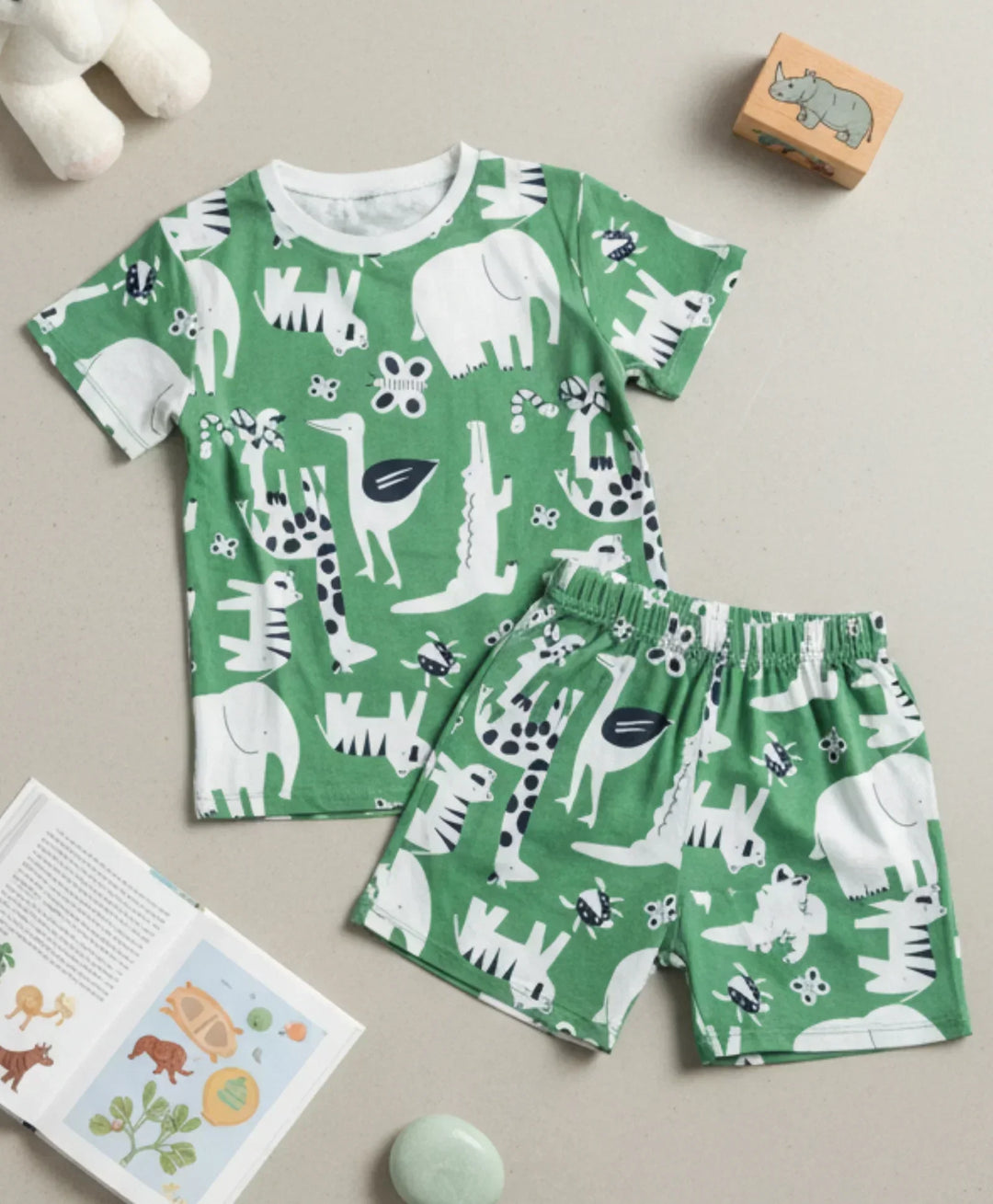 ANIMAL GREEN GIRLS SLEEPWEAR SHORT SET - GREEN - Anthrilo 