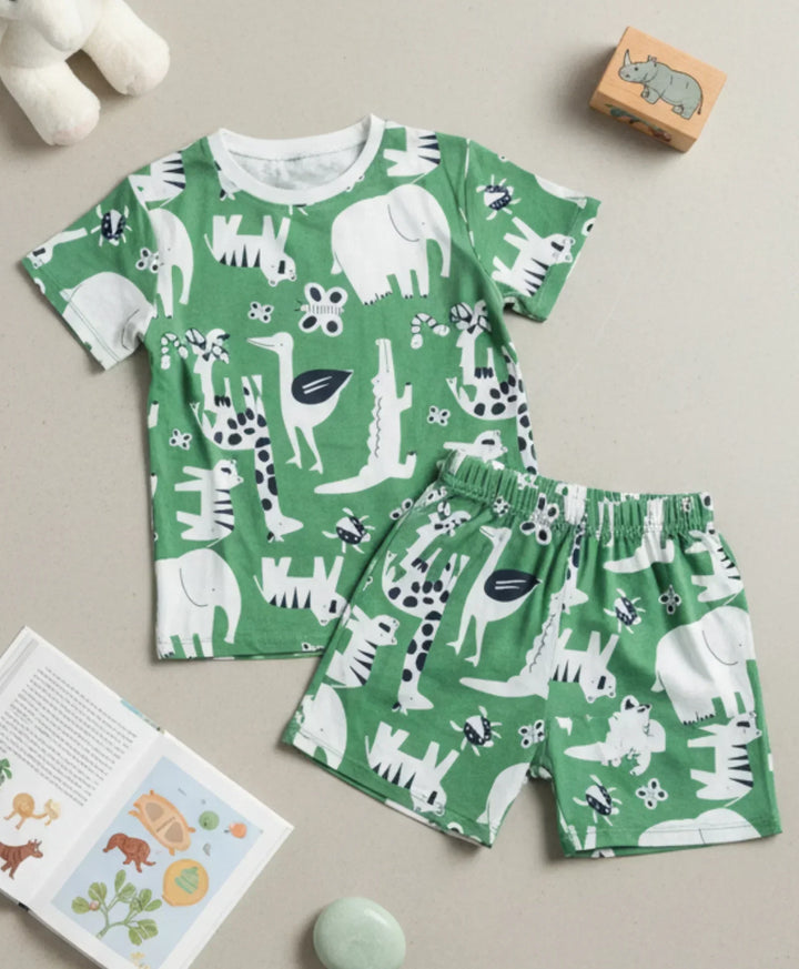 ANIMAL GREEN GIRLS SLEEPWEAR SHORT SET - GREEN - Anthrilo 
