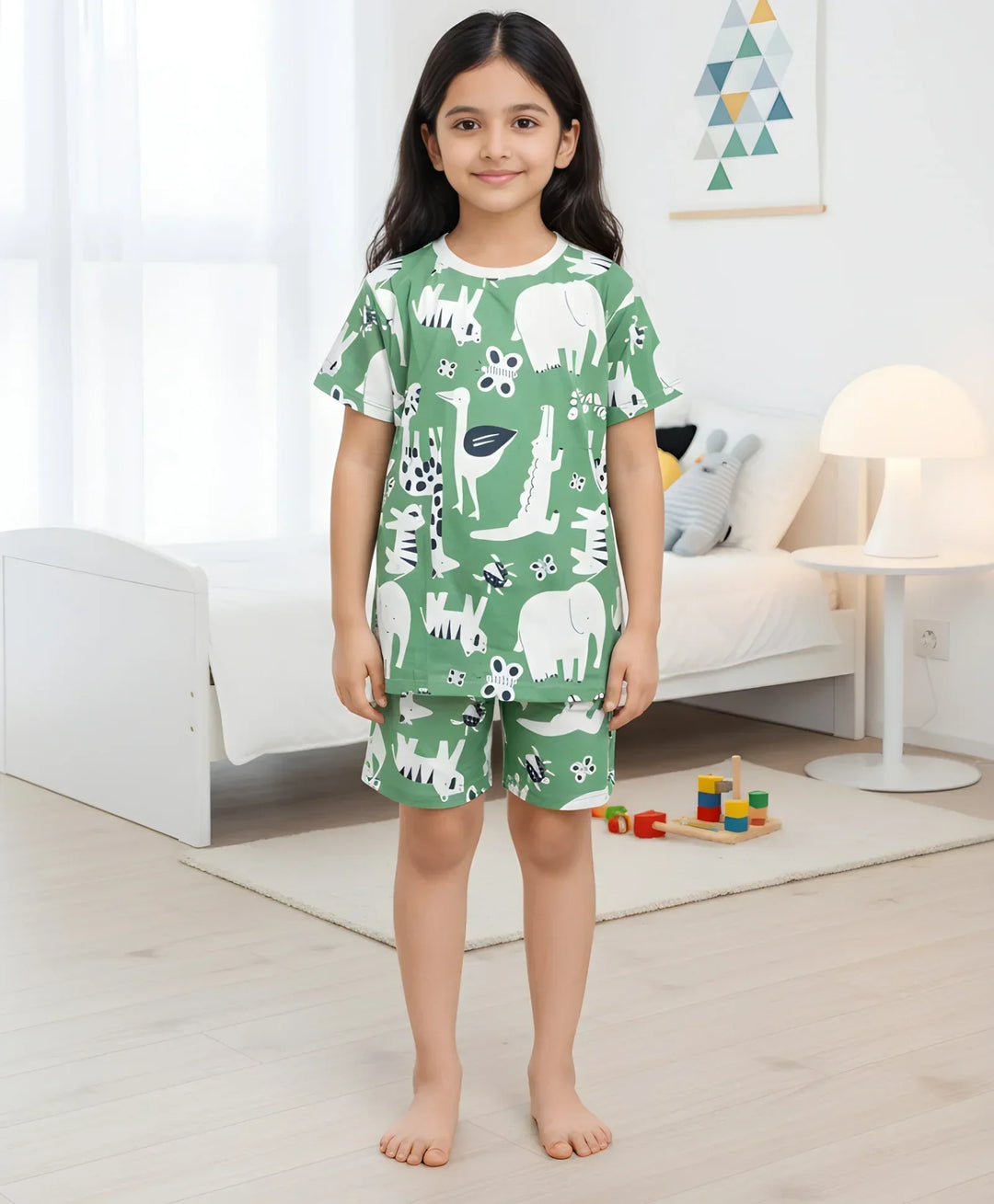 ANIMAL GREEN GIRLS SLEEPWEAR SHORT SET - GREEN - Anthrilo 