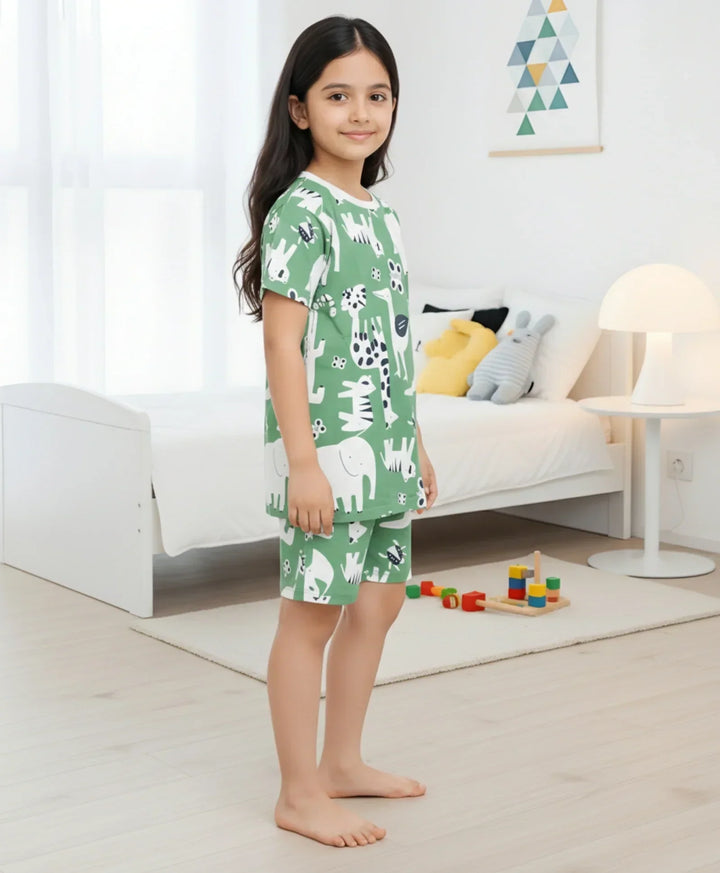 ANIMAL GREEN GIRLS SLEEPWEAR SHORT SET - GREEN - Anthrilo 