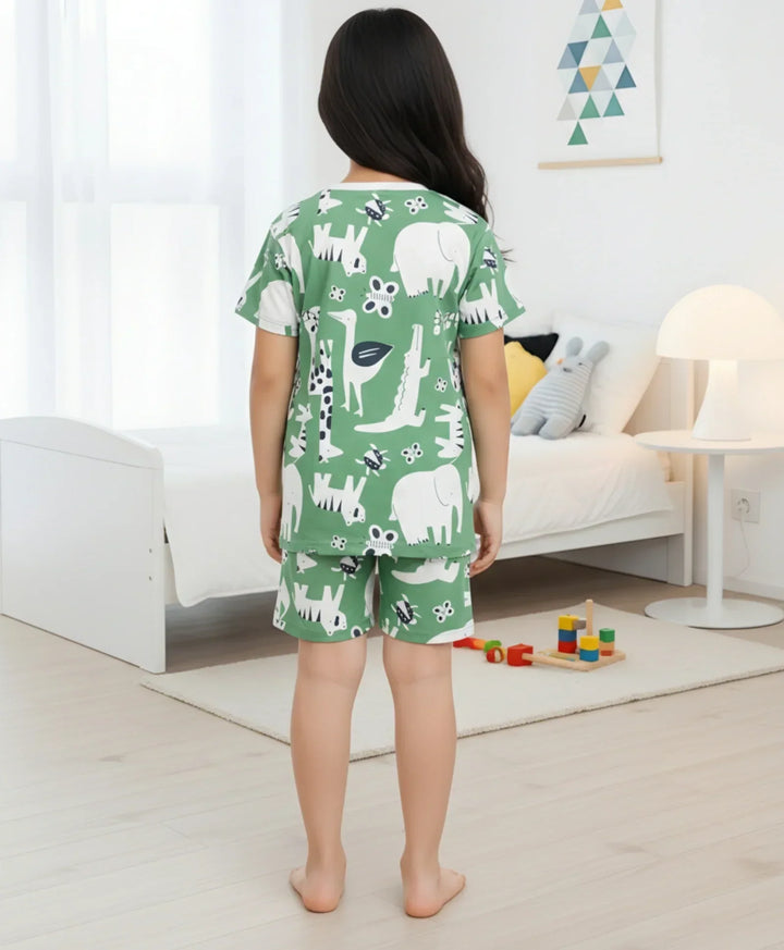 ANIMAL GREEN GIRLS SLEEPWEAR SHORT SET - GREEN - Anthrilo 