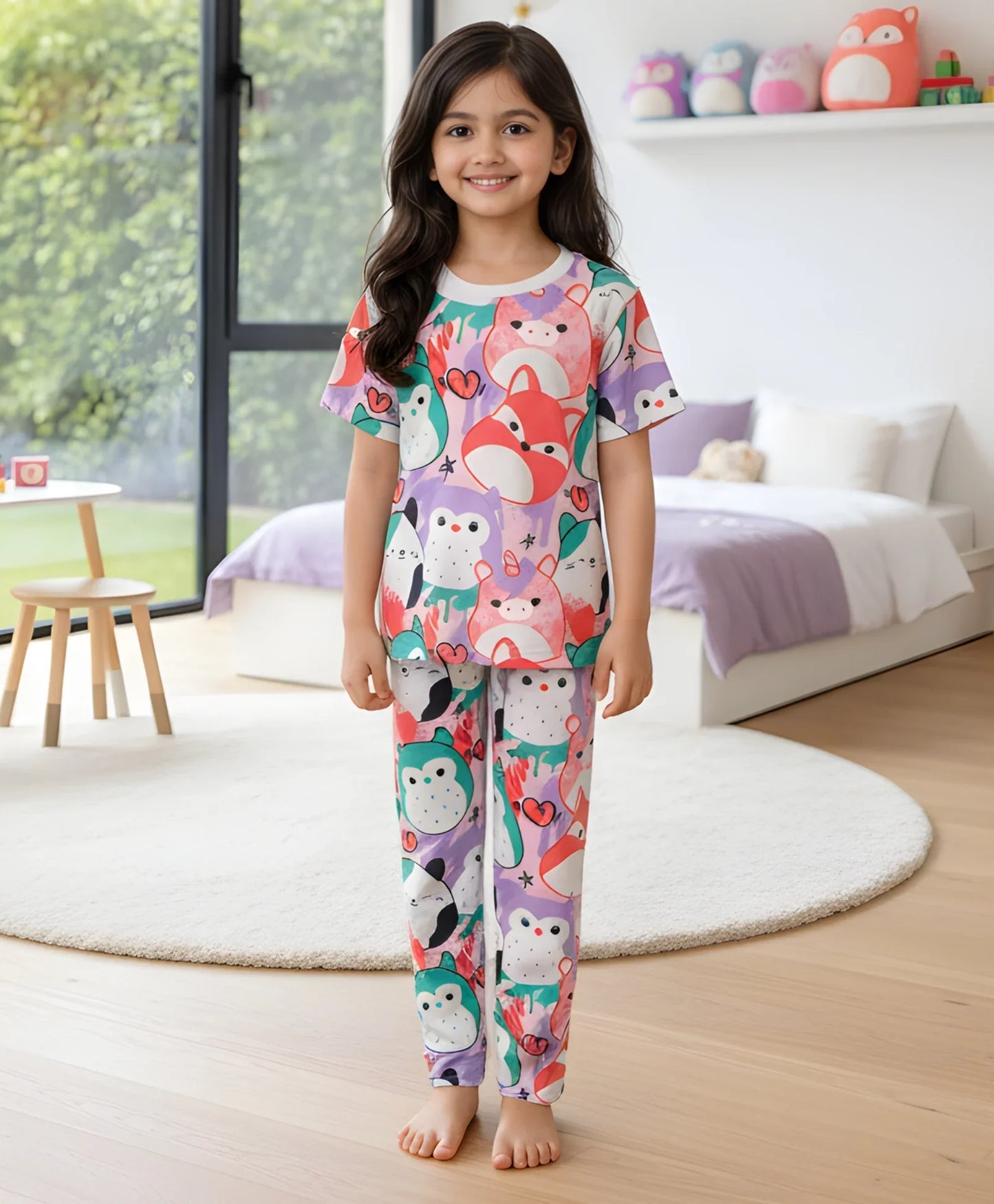 SQUISHY GIRLS SHORT SLEEVE PYJAMA SET - WHITE