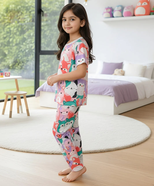 SQUISHY GIRLS SHORT SLEEVE PYJAMA SET - WHITE