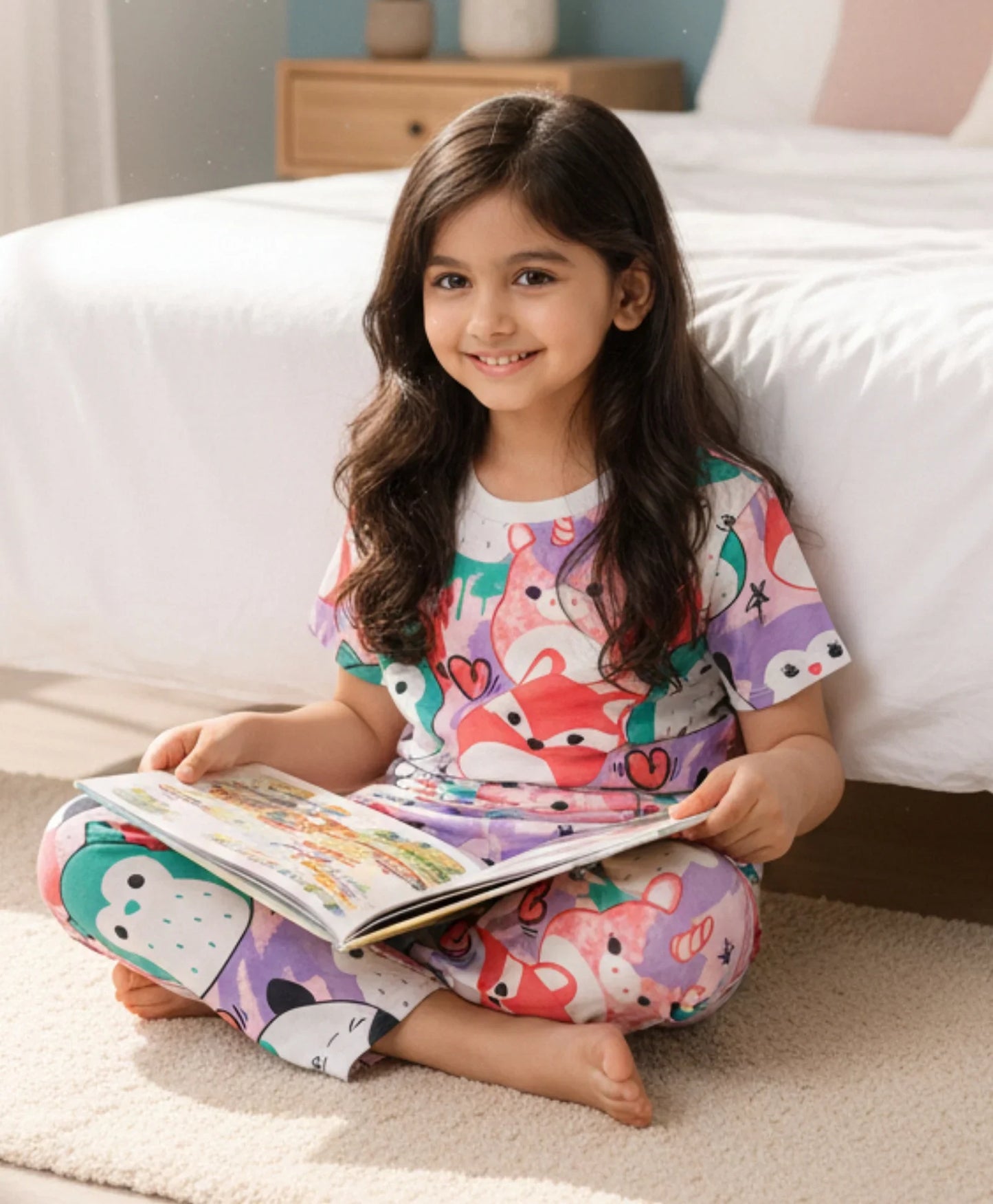 SQUISHY GIRLS SHORT SLEEVE PYJAMA SET - WHITE