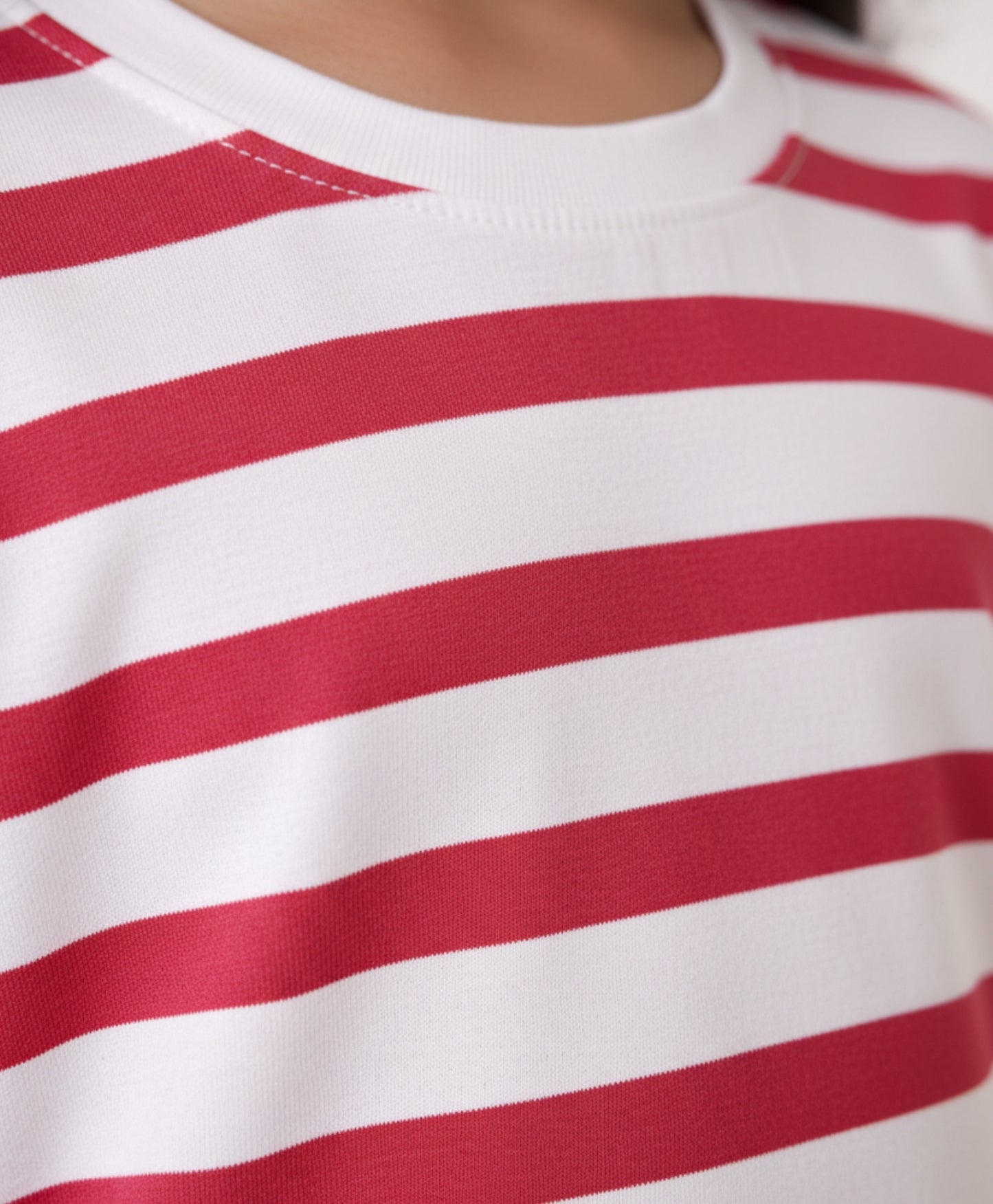 RED WHITE STRIPE SHORT GIRLS SLEEVE PYJAMA SET - RED/WHITE