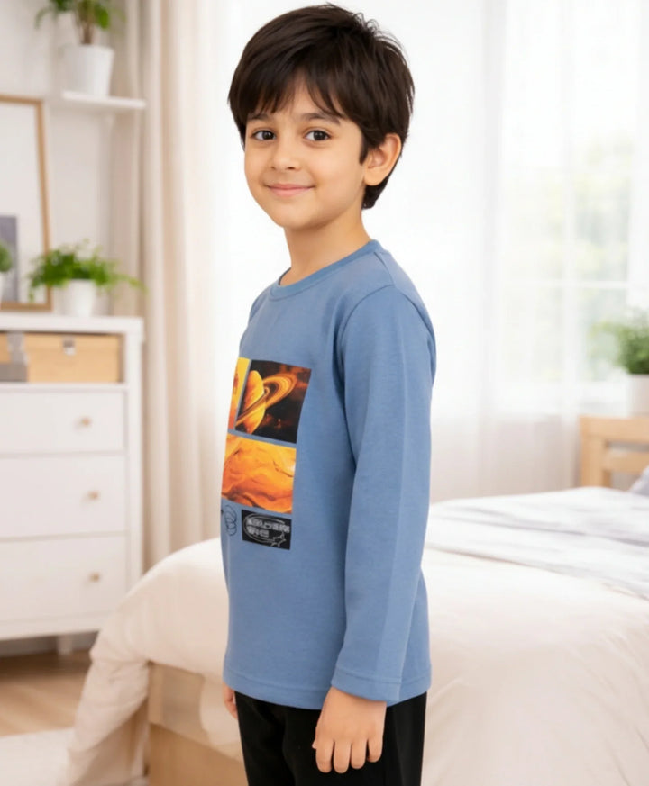 Explore Space Blue Long Sleeve T-Shirt - Blue