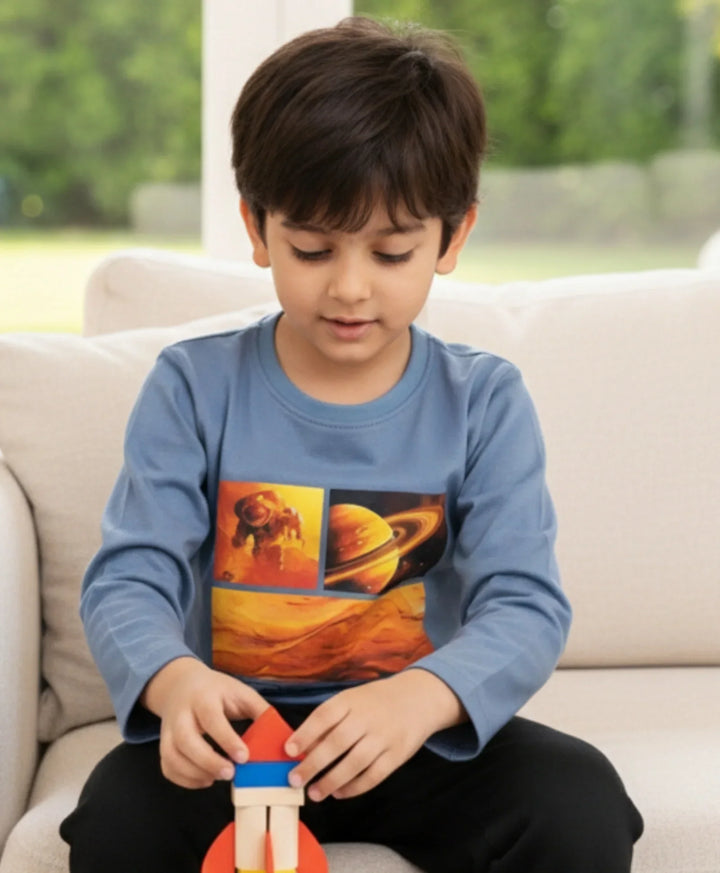 Explore Space Blue Long Sleeve T-Shirt - Blue