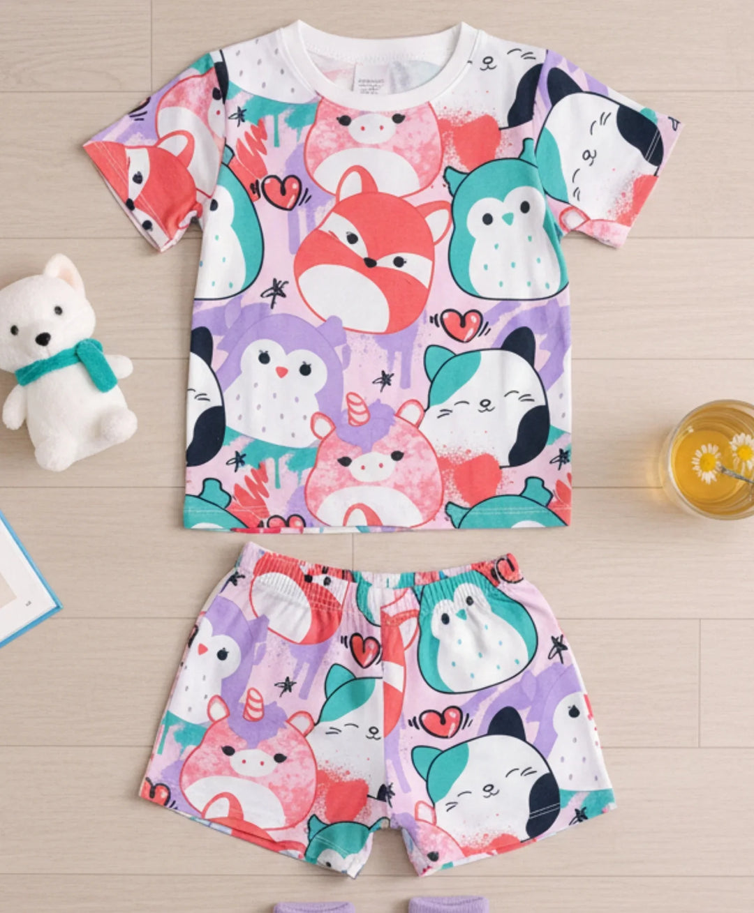 SQUISHY GIRLS SLEEPWEAR SHORT SET - WHITE - Anthrilo 