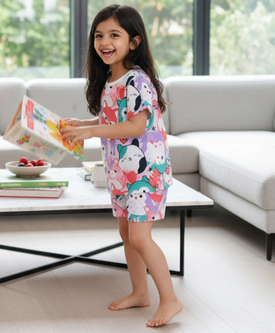 SQUISHY GIRLS SLEEPWEAR SHORT SET - WHITE - Anthrilo 