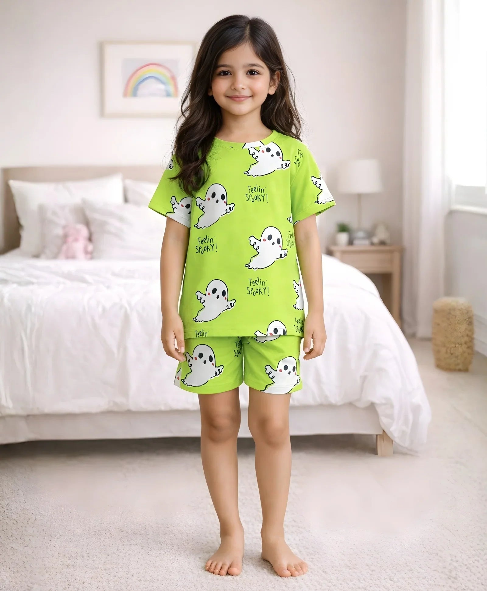 SPOOKY GIRLS SLEEPWEAR SHORT SET - LIME GREEN - Anthrilo 