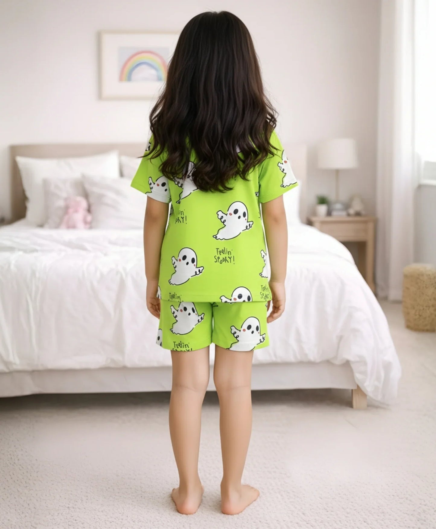 SPOOKY GIRLS SLEEPWEAR SHORT SET - LIME GREEN - Anthrilo 