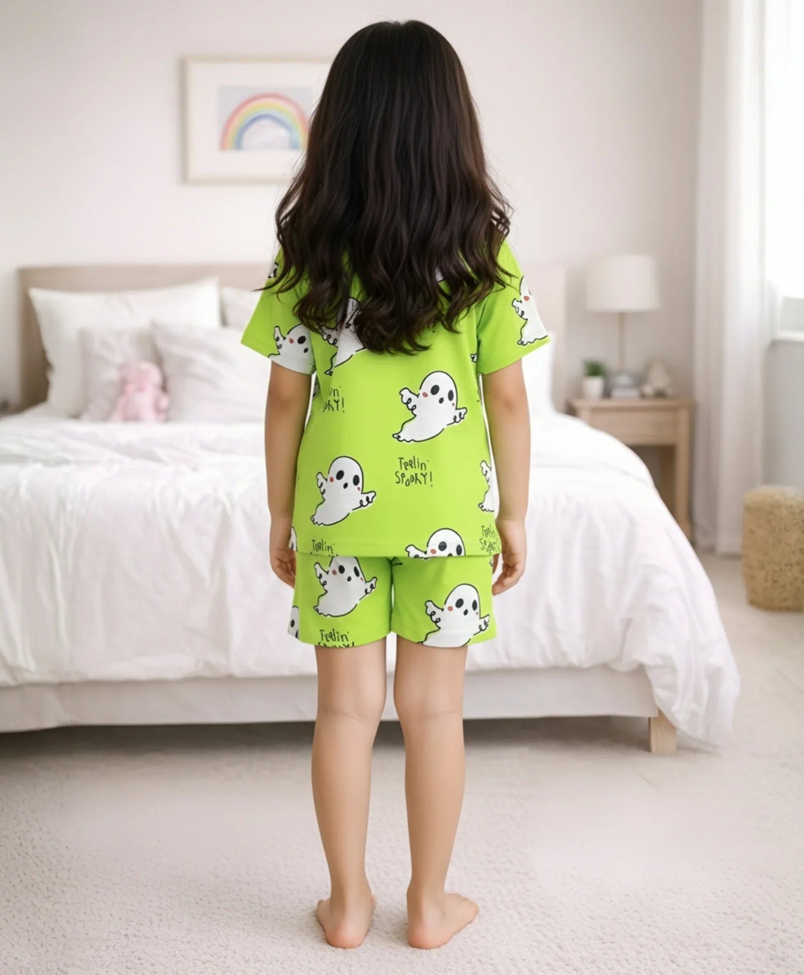 SPOOKY GIRLS SLEEPWEAR SHORT SET - LIME GREEN - Anthrilo 