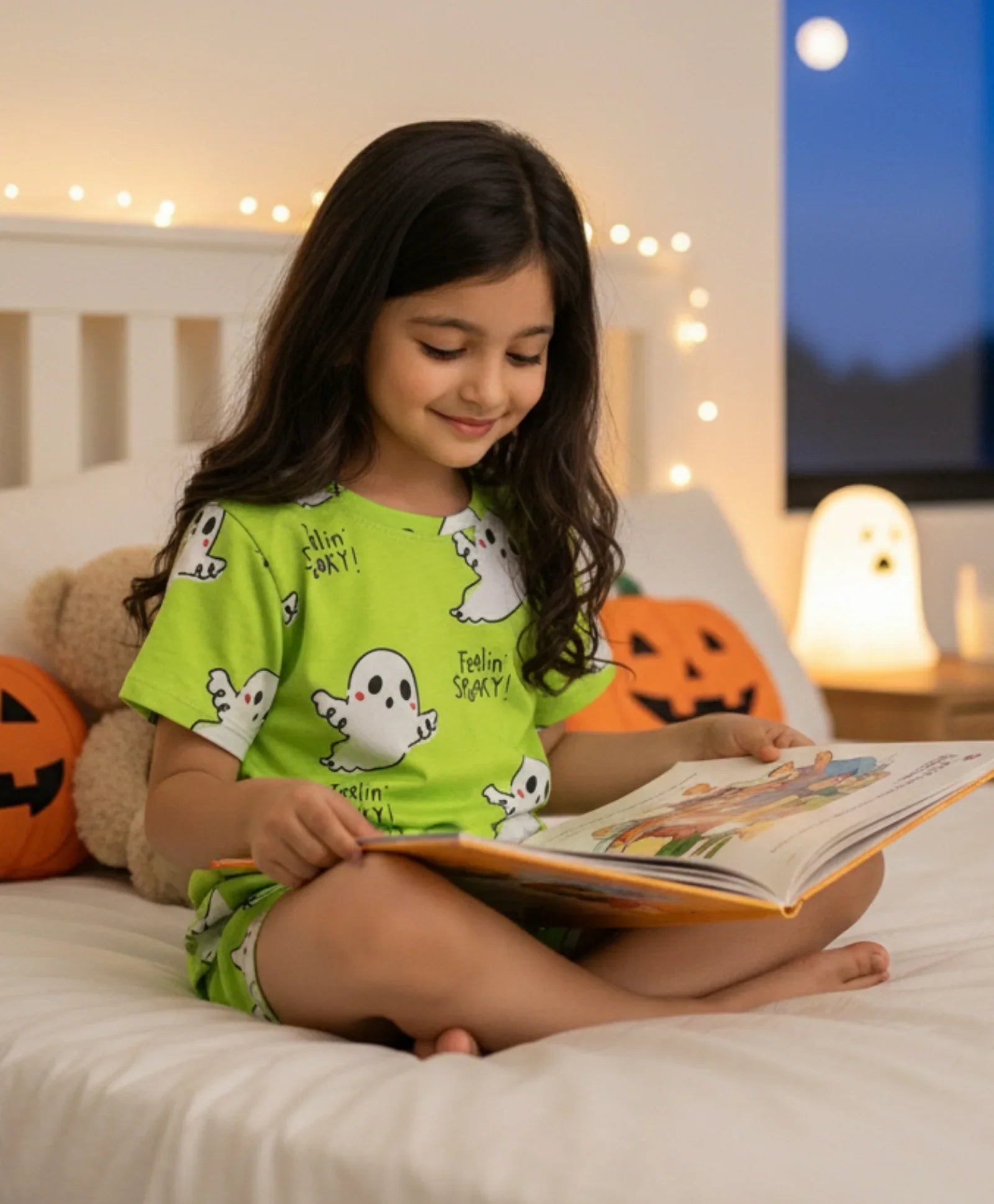 SPOOKY GIRLS SLEEPWEAR SHORT SET - LIME GREEN - Anthrilo 