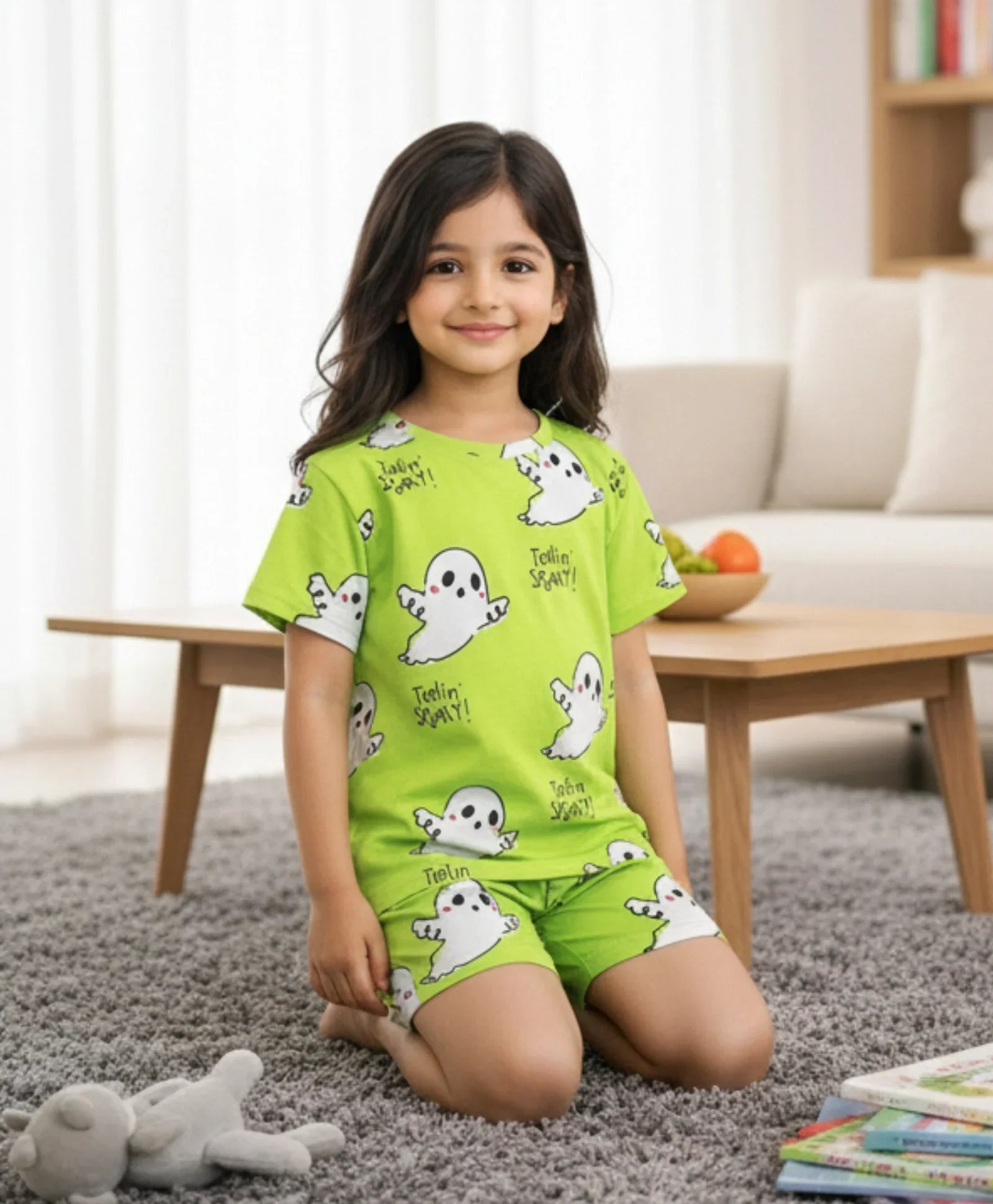 SPOOKY GIRLS SLEEPWEAR SHORT SET - LIME GREEN - Anthrilo 