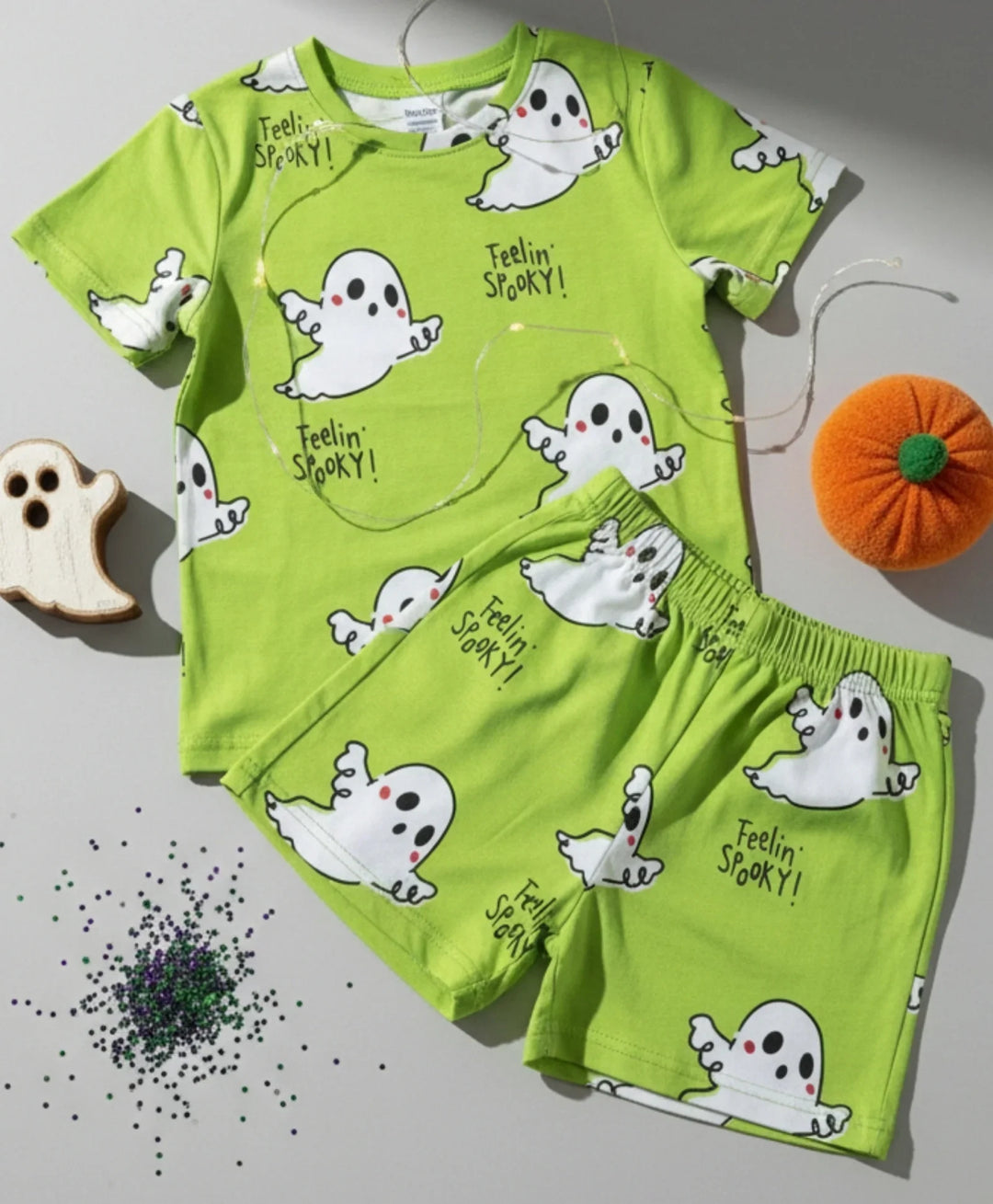 SPOOKY GIRLS SLEEPWEAR SHORT SET - LIME GREEN - Anthrilo 