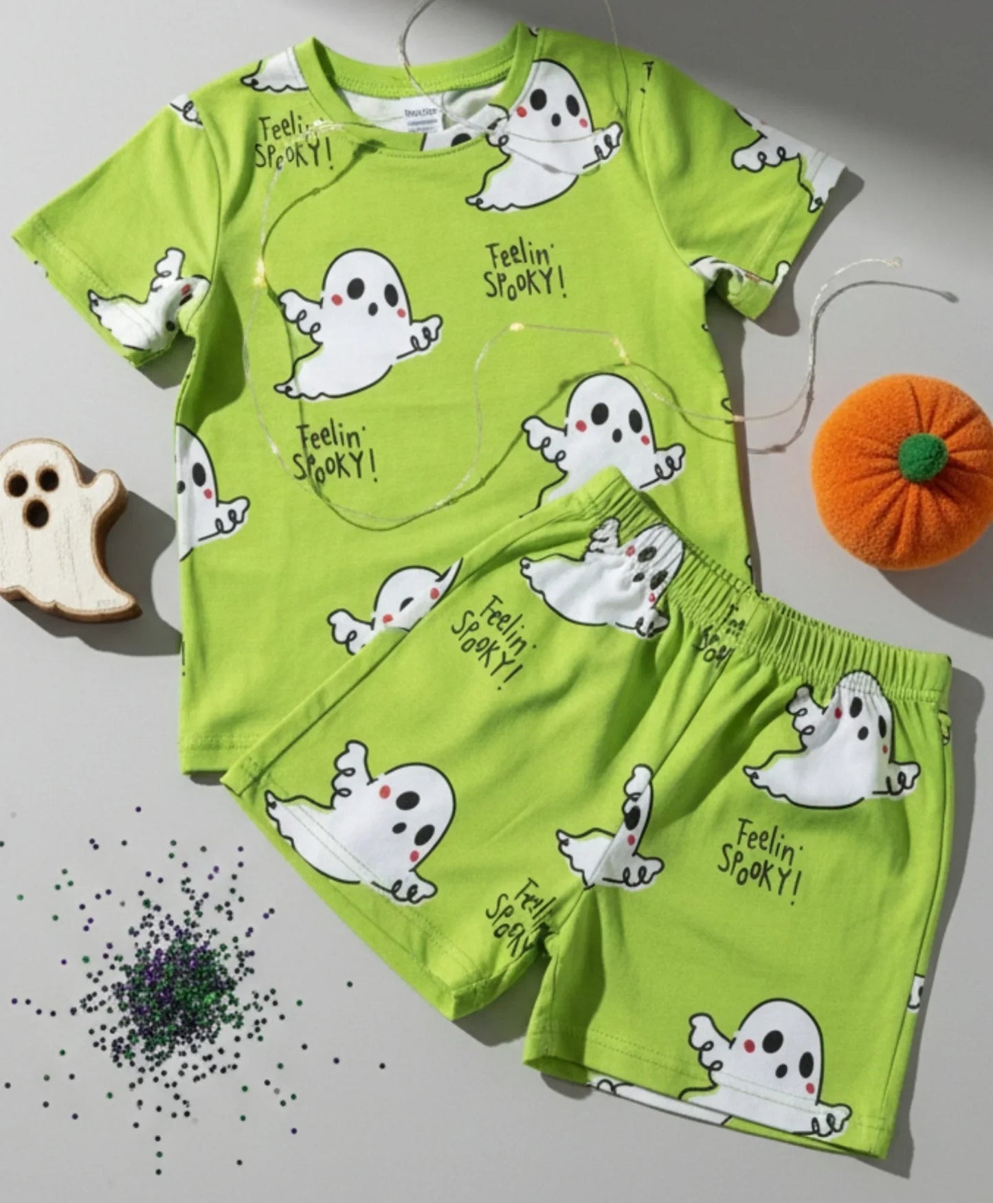 SPOOKY GIRLS SLEEPWEAR SHORT SET - LIME GREEN - Anthrilo 