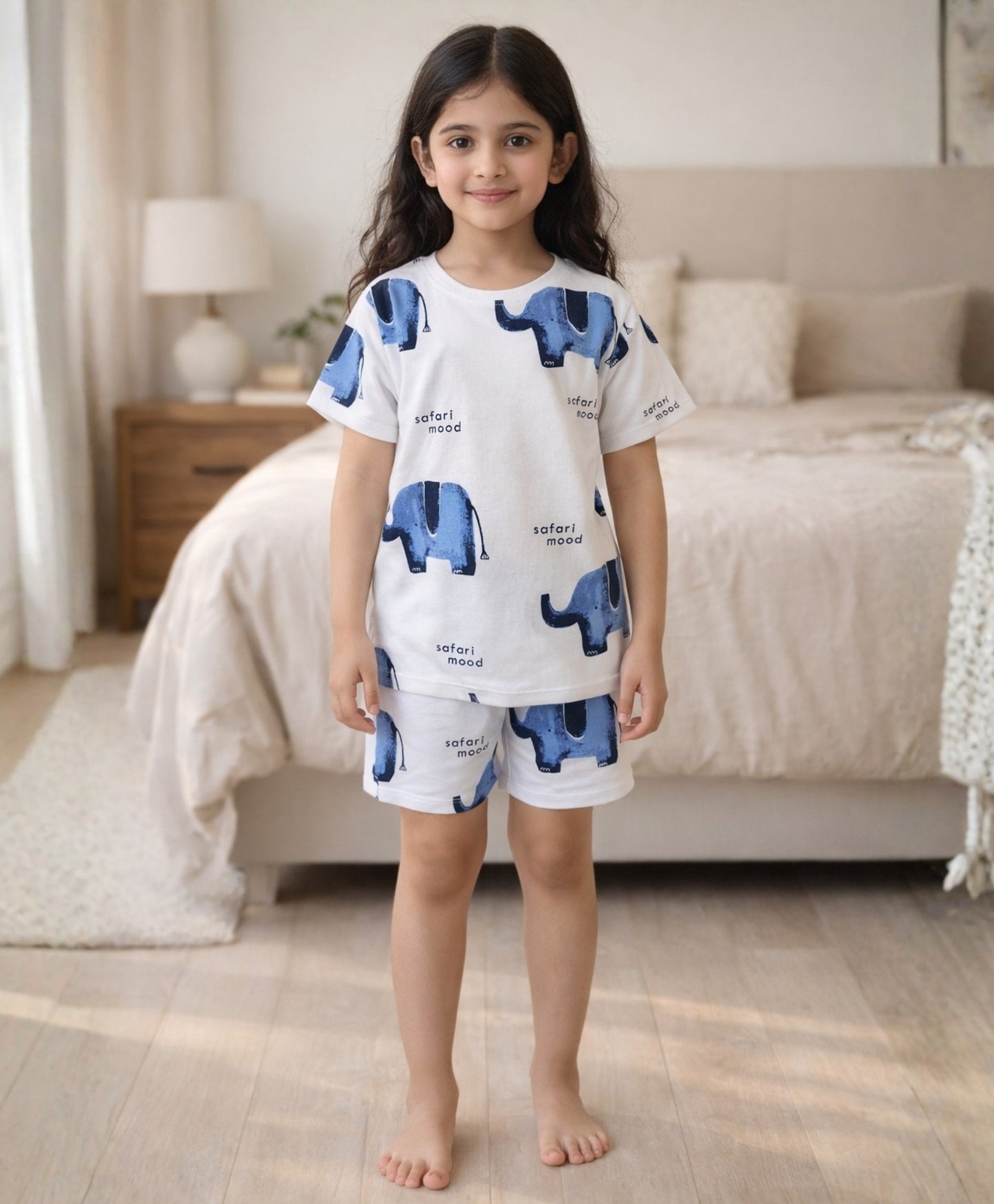 ELEPHANT SAFARI GIRLS SLEEPWEAR SHORT SET - WHITE