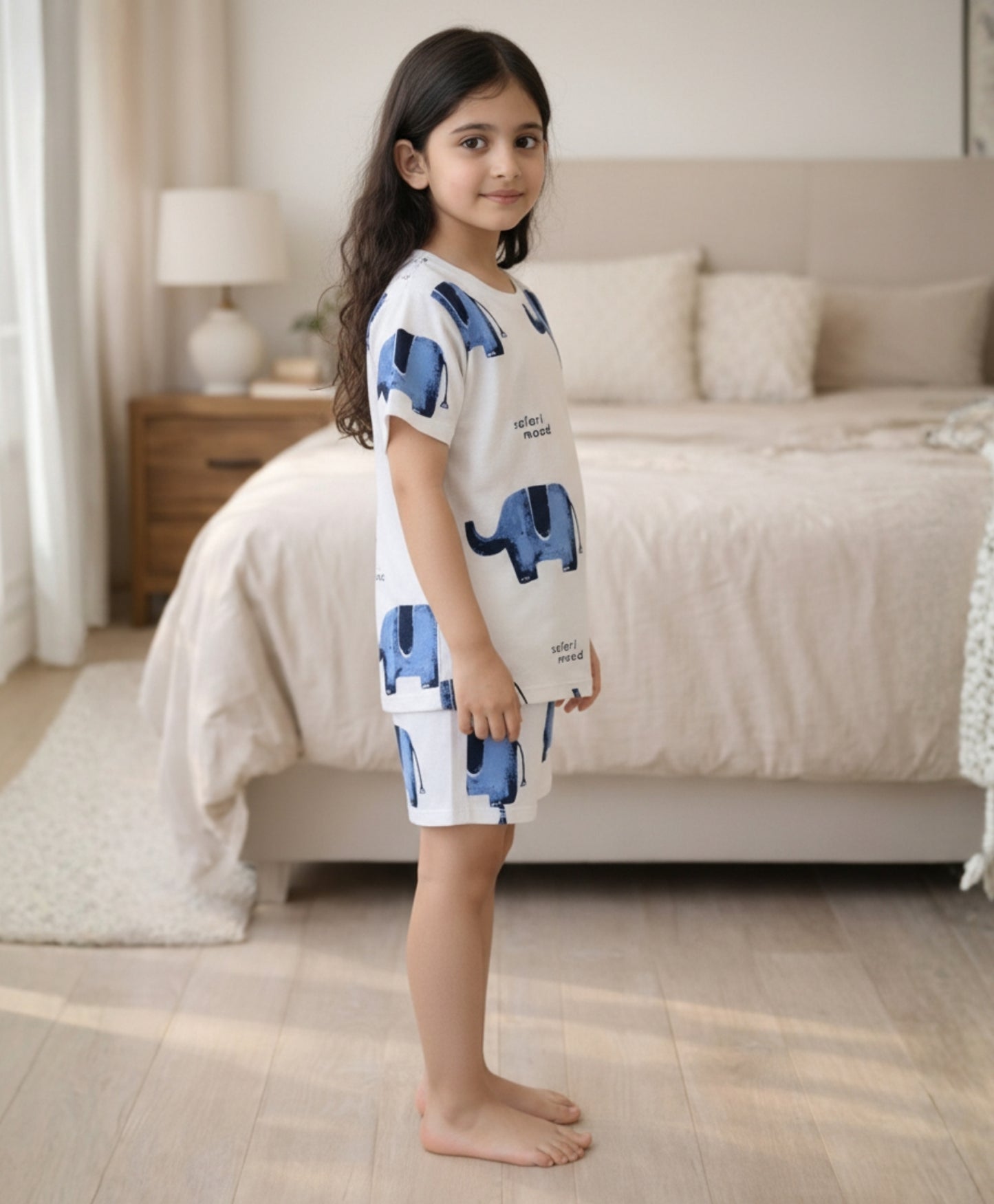 ELEPHANT SAFARI GIRLS SLEEPWEAR SHORT SET - WHITE