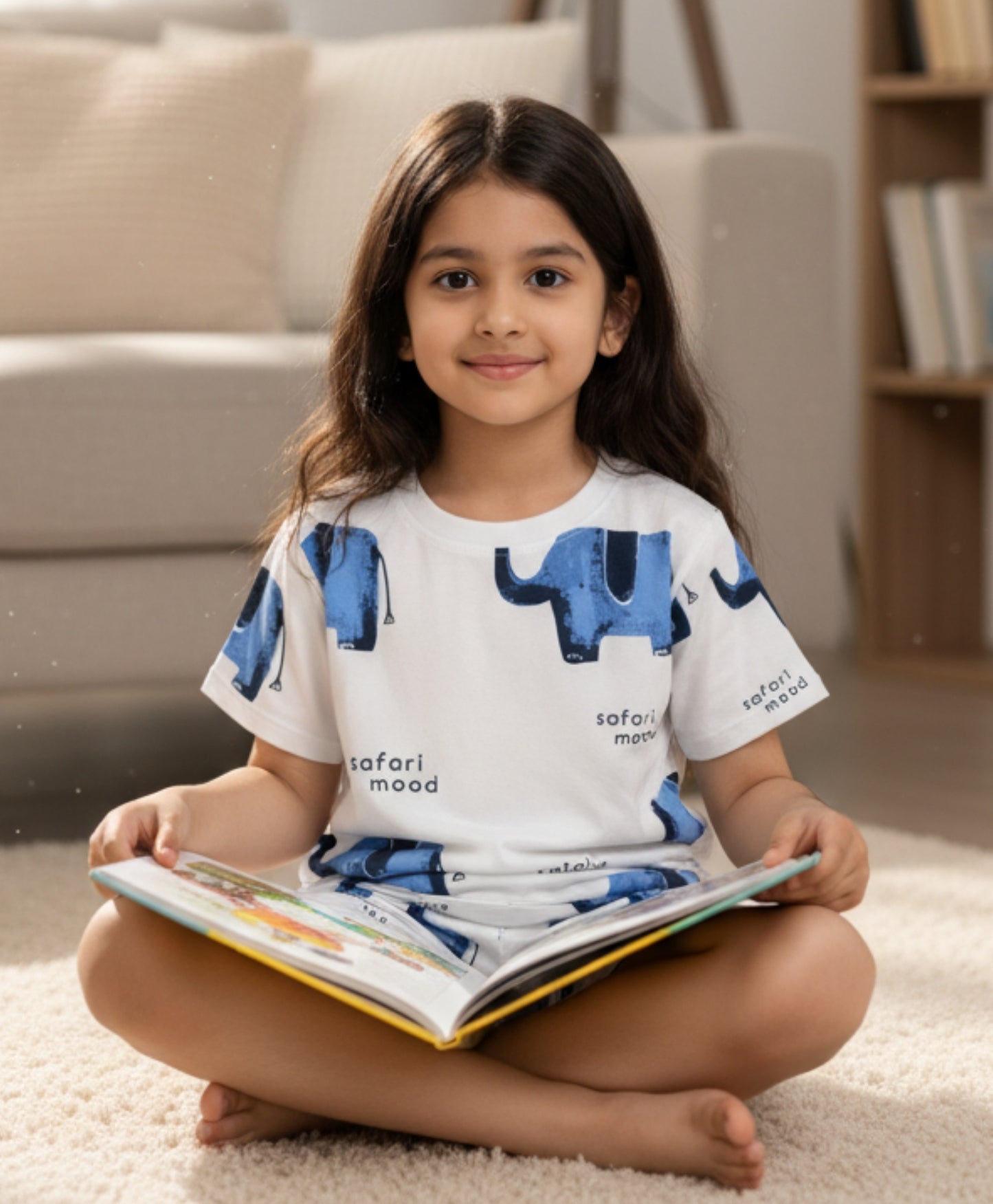 ELEPHANT SAFARI GIRLS SLEEPWEAR SHORT SET - WHITE