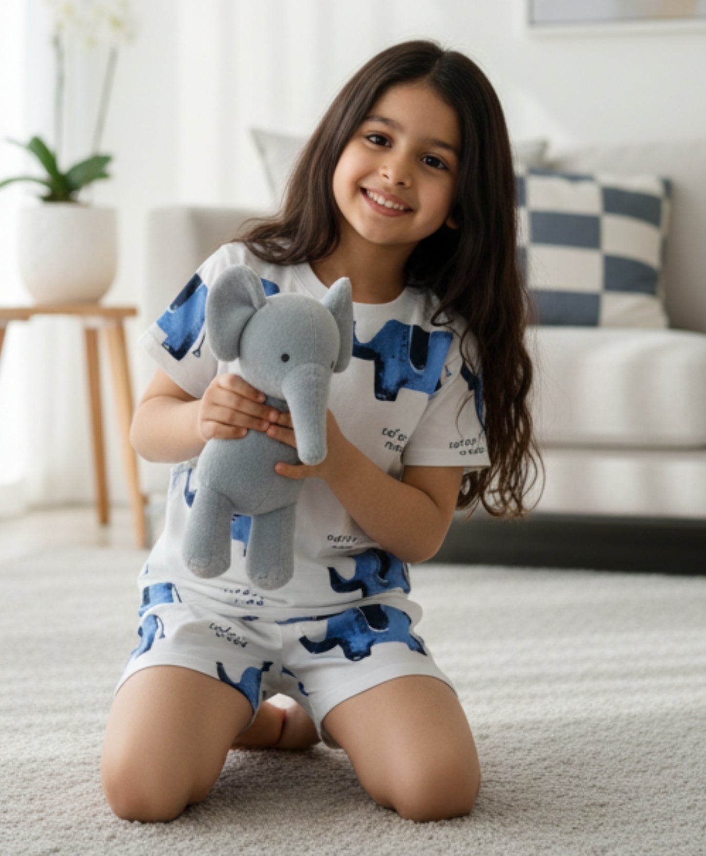 ELEPHANT SAFARI GIRLS SLEEPWEAR SHORT SET - WHITE