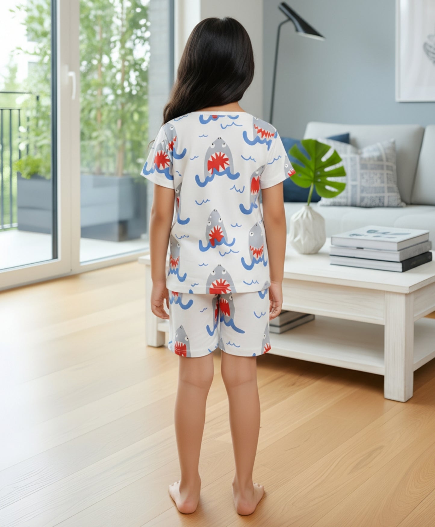 SLEEPY SHARK GIRLS SLEEPWEAR SHORT SET - WHITE