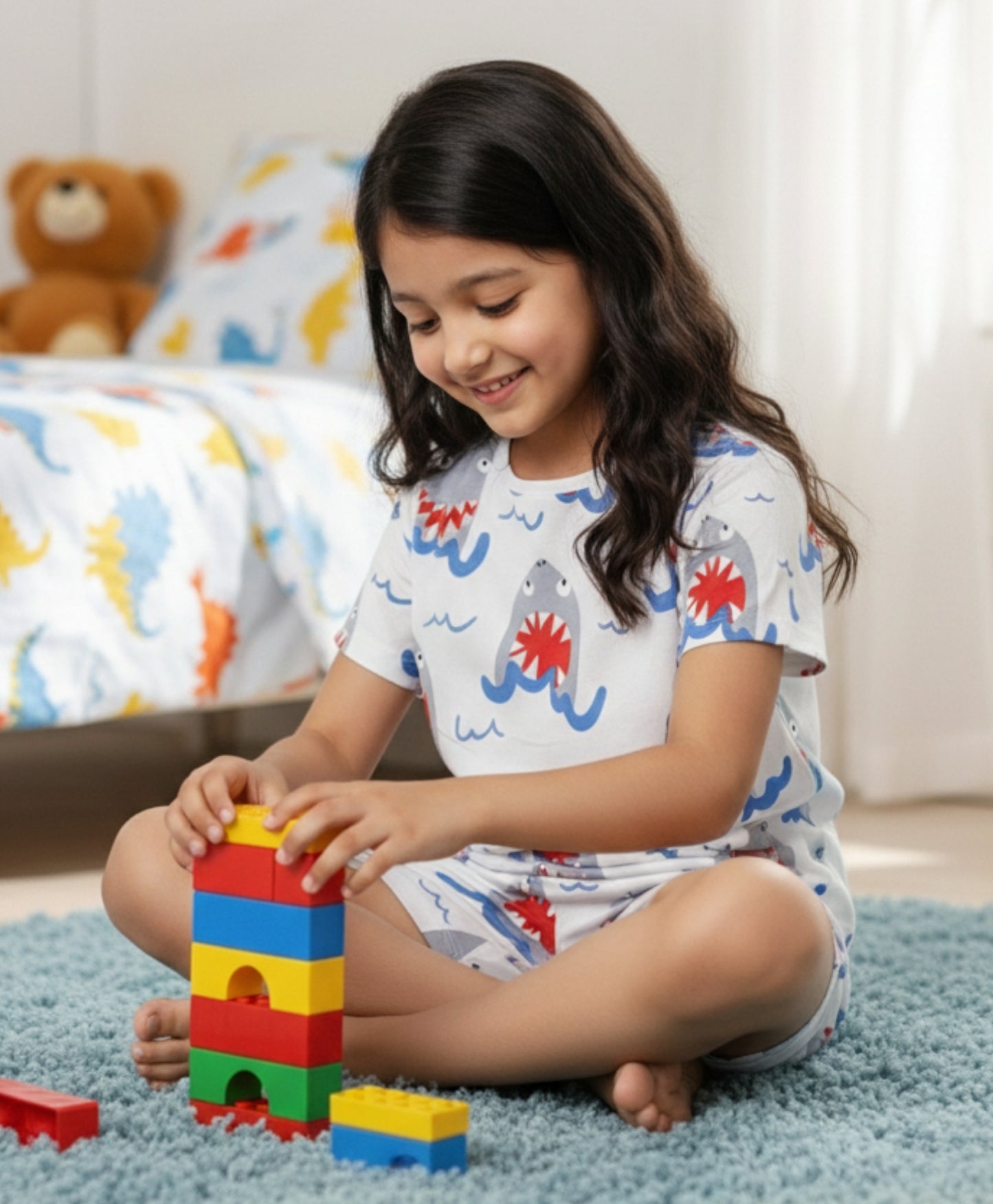 SLEEPY SHARK GIRLS SLEEPWEAR SHORT SET - WHITE