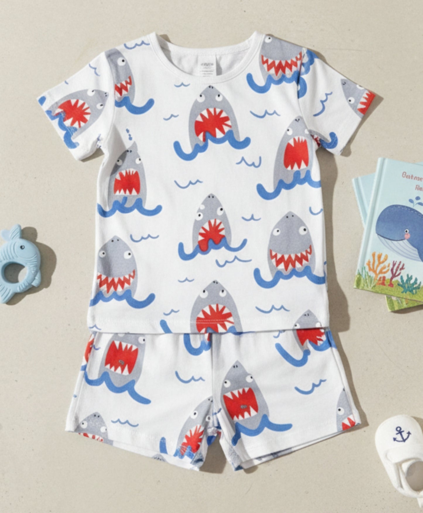 SLEEPY SHARK GIRLS SLEEPWEAR SHORT SET - WHITE