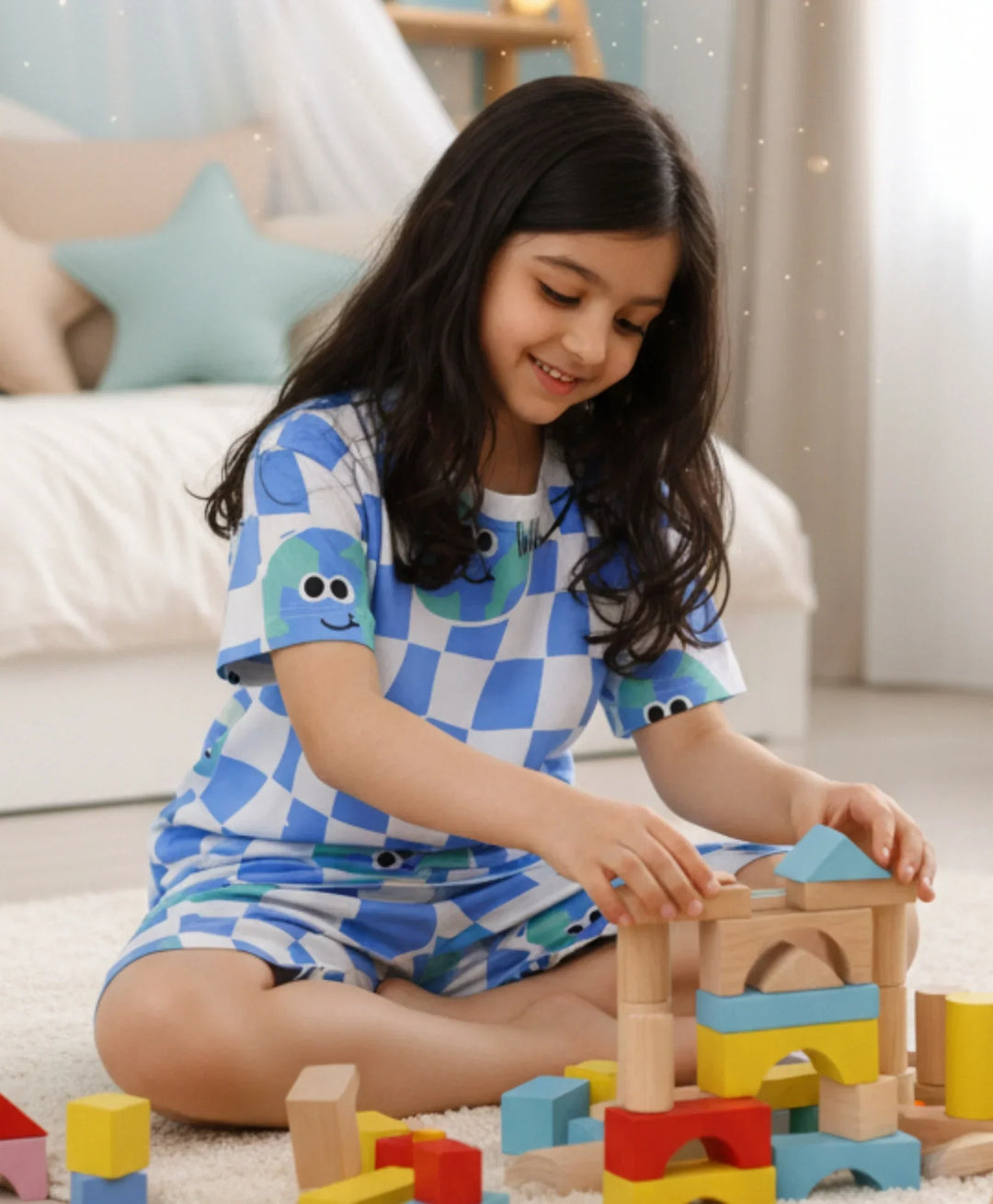 GLOBE CHECK GIRLS SLEEPWEAR SHORT SET - WHITE - Anthrilo 