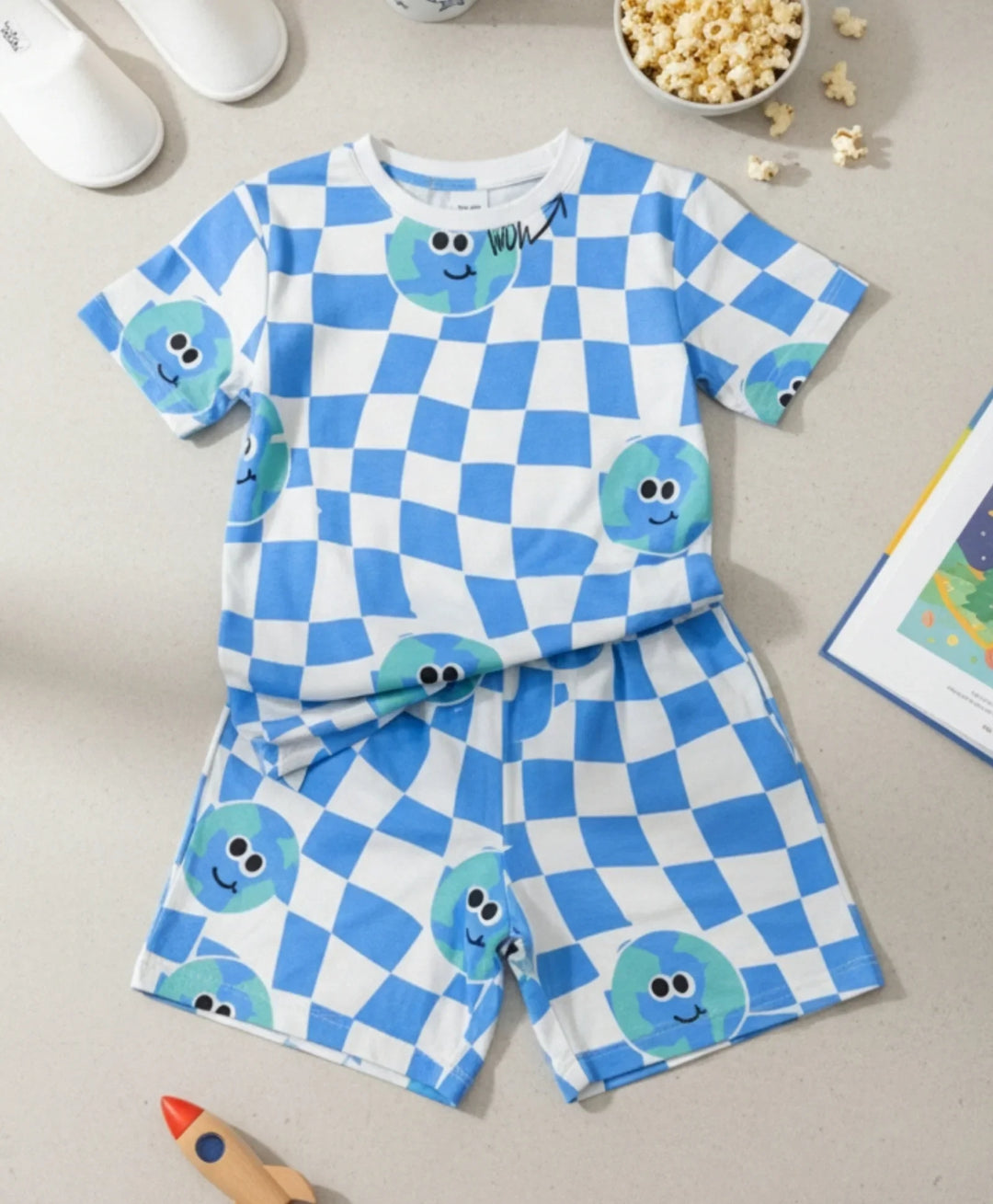 GLOBE CHECK GIRLS SLEEPWEAR SHORT SET - WHITE - Anthrilo 