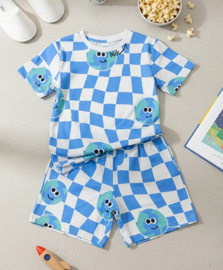 GLOBE CHECK GIRLS SLEEPWEAR SHORT SET - WHITE - Anthrilo 