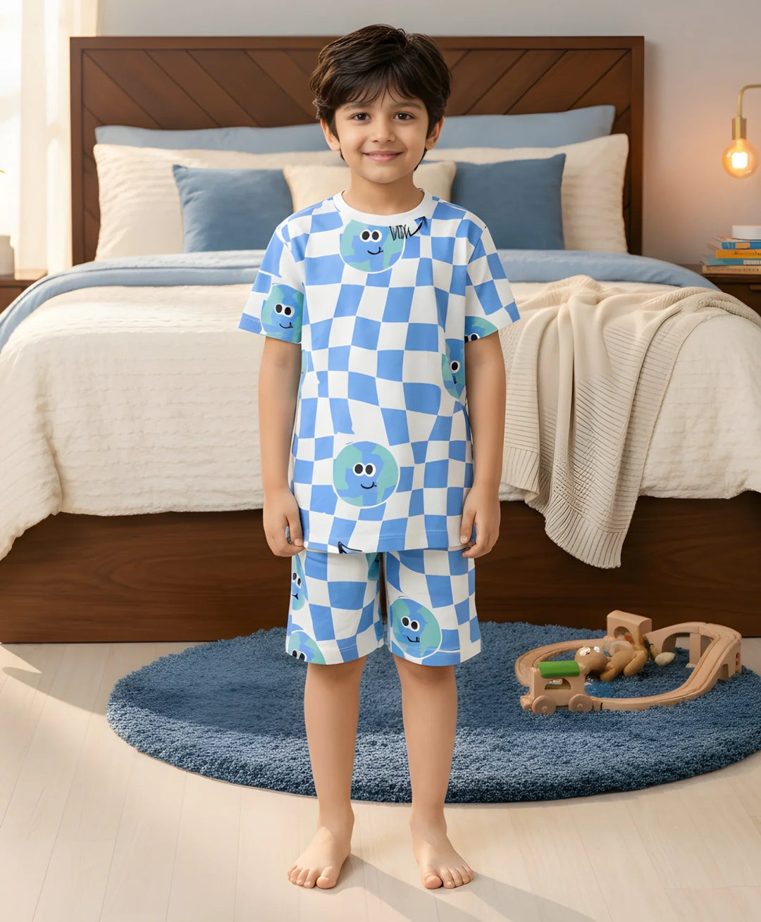 GLOBE CHECK BOYS SLEEPWEAR SHORT SET - WHITE - Anthrilo 