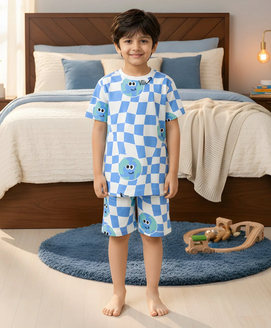 GLOBE CHECK BOYS SLEEPWEAR SHORT SET - WHITE - Anthrilo 