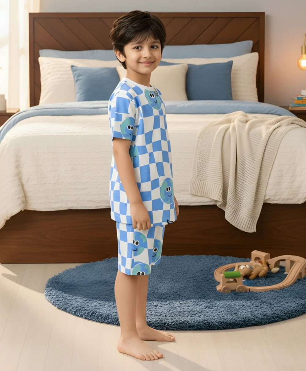 GLOBE CHECK BOYS SLEEPWEAR SHORT SET - WHITE - Anthrilo 