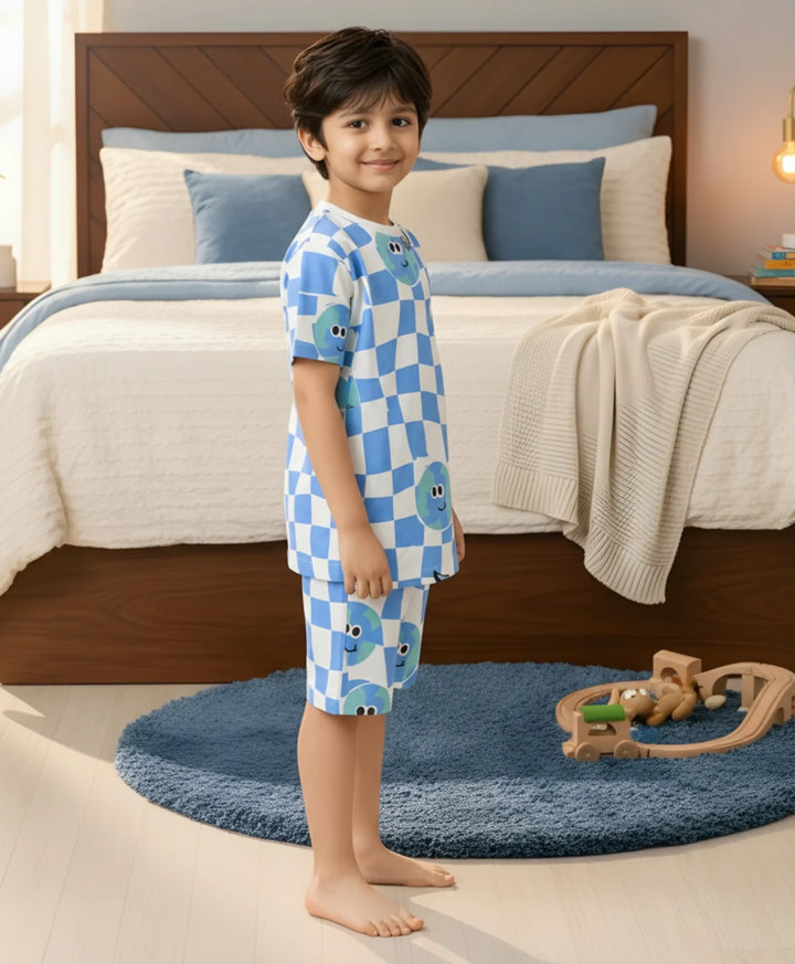 GLOBE CHECK BOYS SLEEPWEAR SHORT SET - WHITE - Anthrilo 