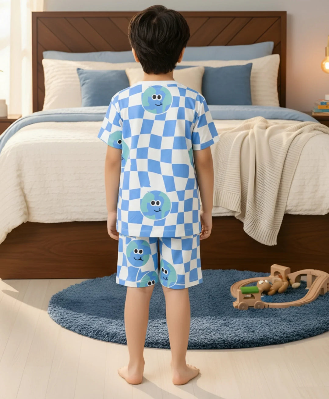 GLOBE CHECK BOYS SLEEPWEAR SHORT SET - WHITE - Anthrilo 
