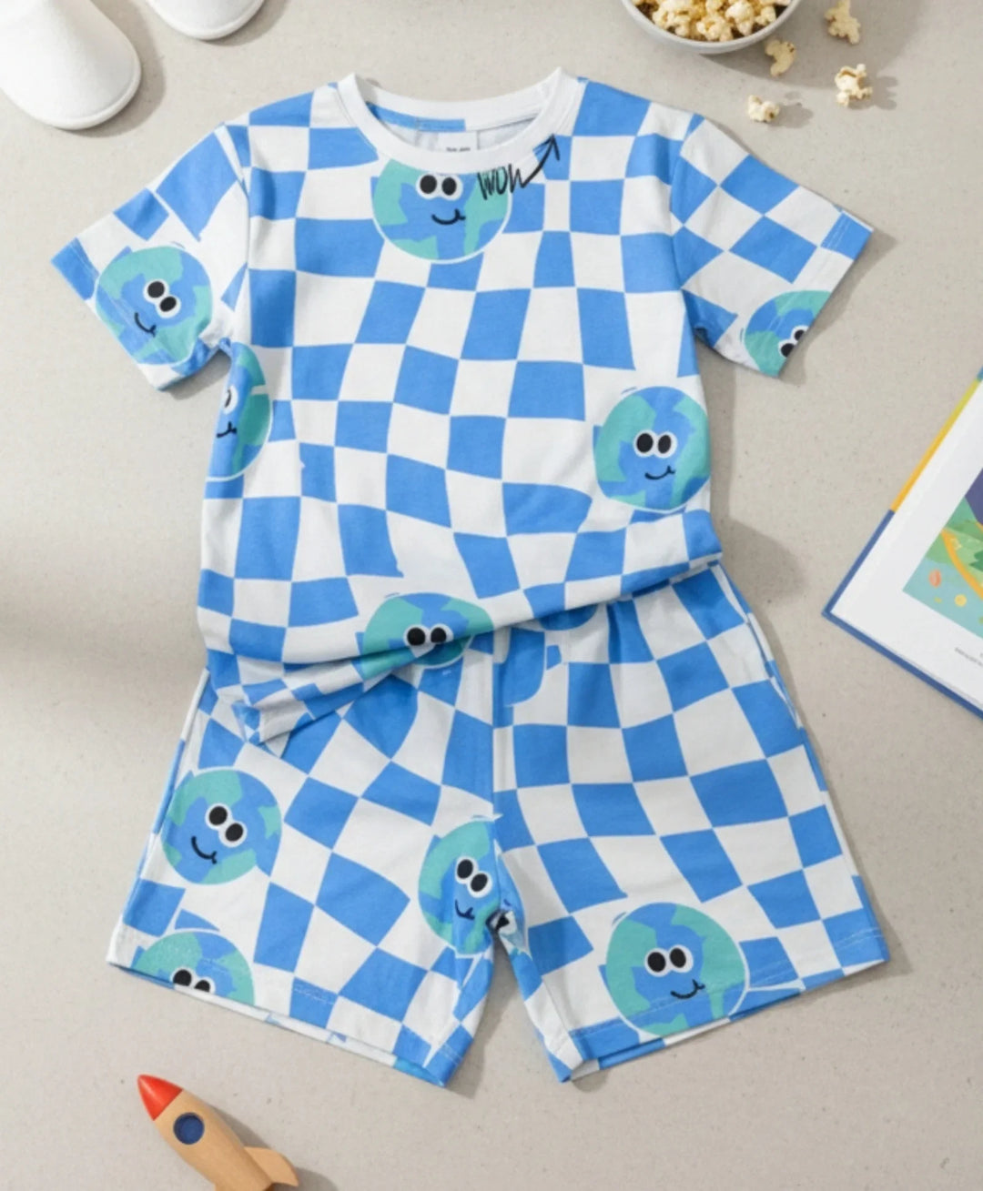 GLOBE CHECK BOYS SLEEPWEAR SHORT SET - WHITE - Anthrilo 