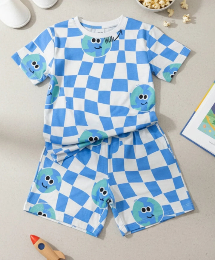 GLOBE CHECK BOYS SLEEPWEAR SHORT SET - WHITE - Anthrilo 