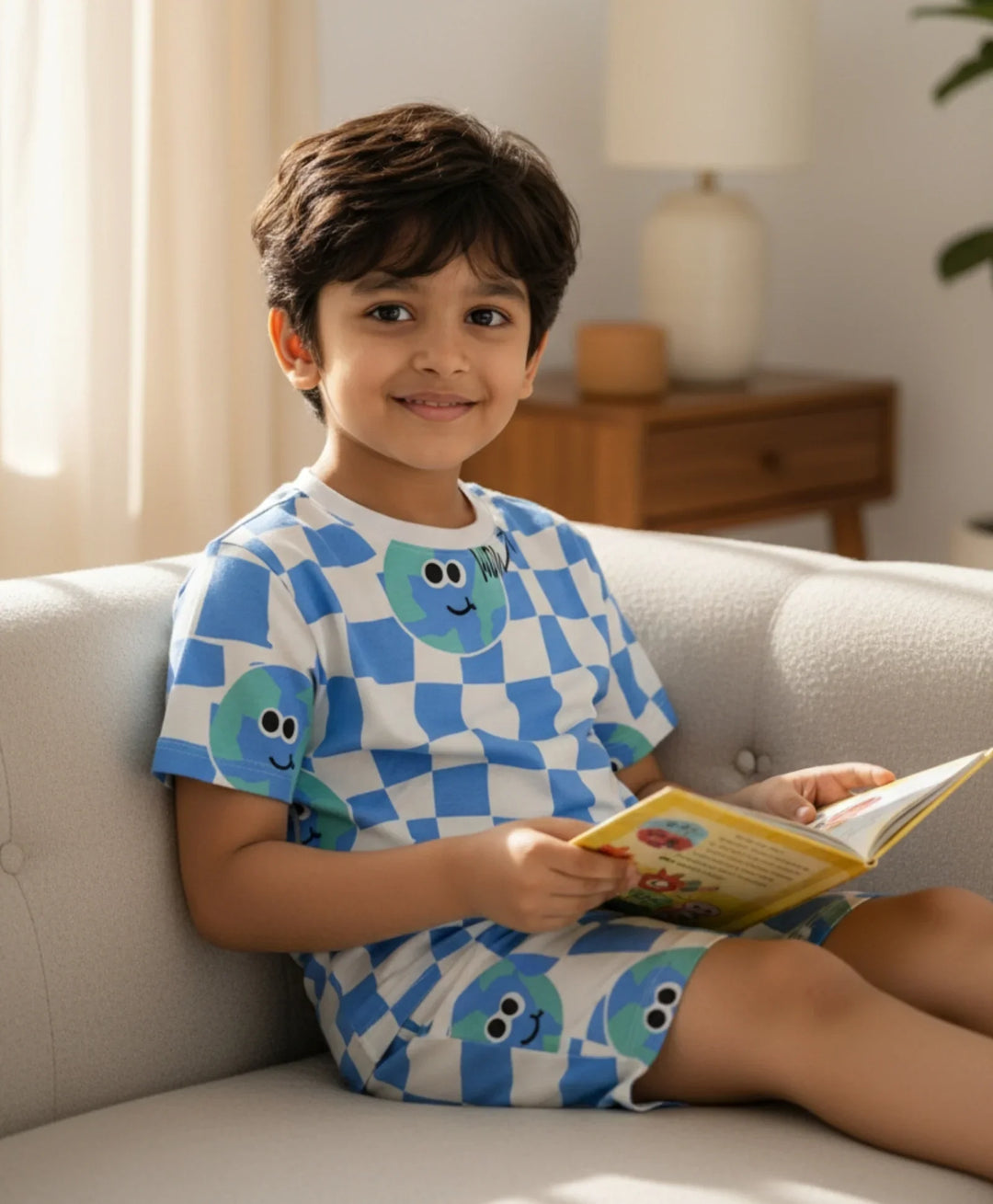 GLOBE CHECK BOYS SLEEPWEAR SHORT SET - WHITE - Anthrilo 
