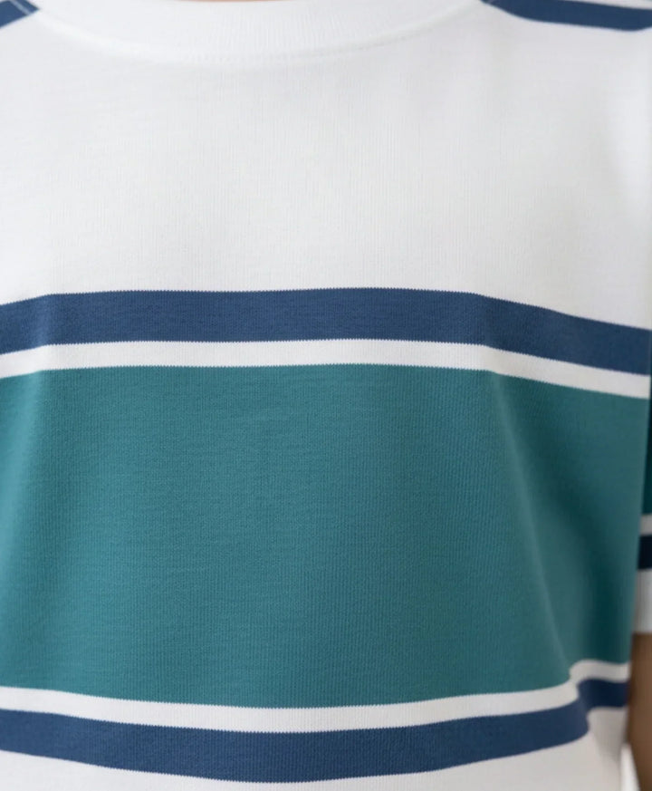 OIL GREEN NAVY WHITE GIRLS STRIPES SLEEPWEAR SHORT SET - OIL GREEN/NAVY/WHITE - Anthrilo 