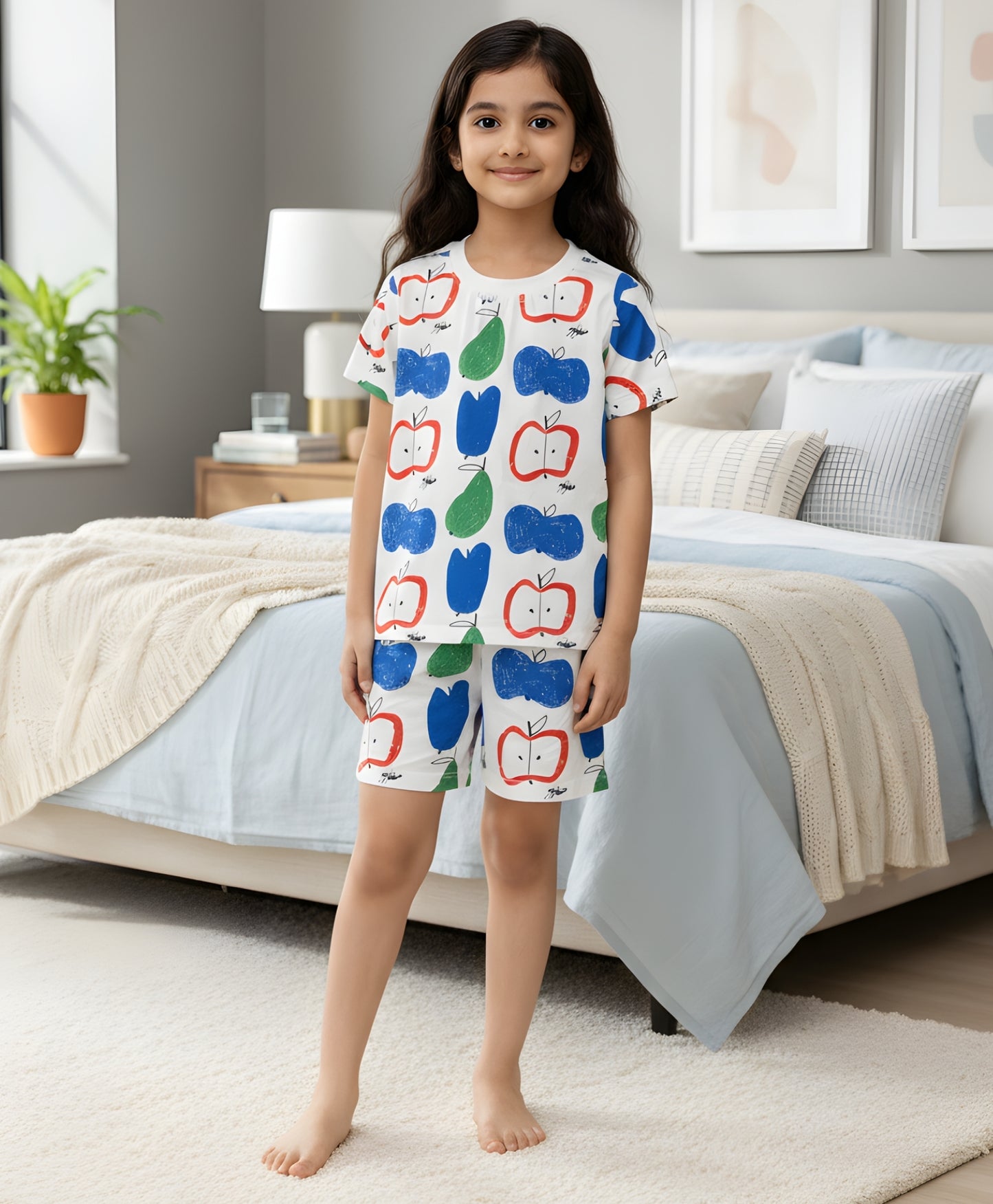 APPLE PEAR GIRLS SLEEPWEAR SHORT SET - WHITE