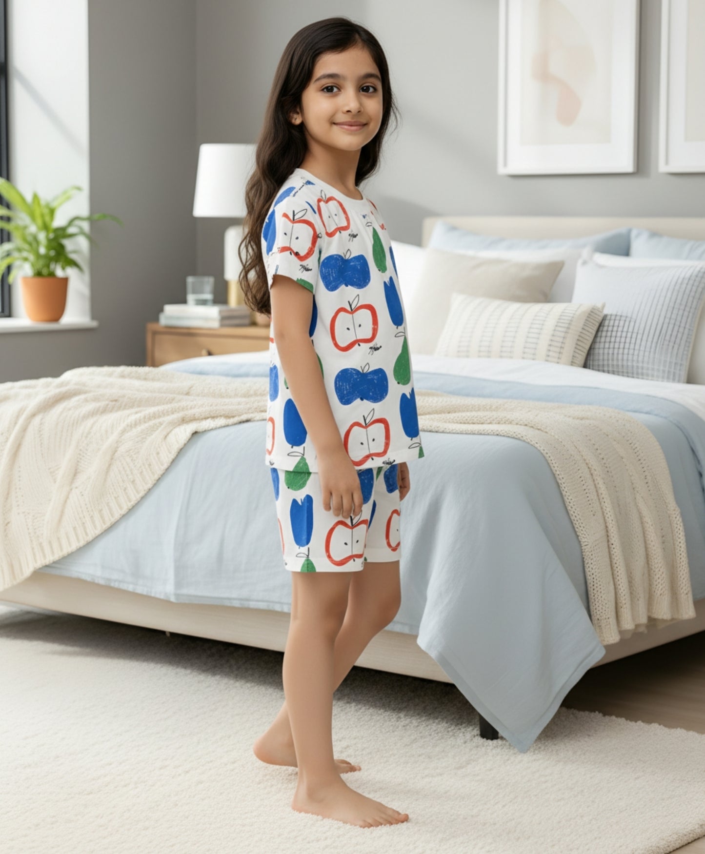 APPLE PEAR GIRLS SLEEPWEAR SHORT SET - WHITE