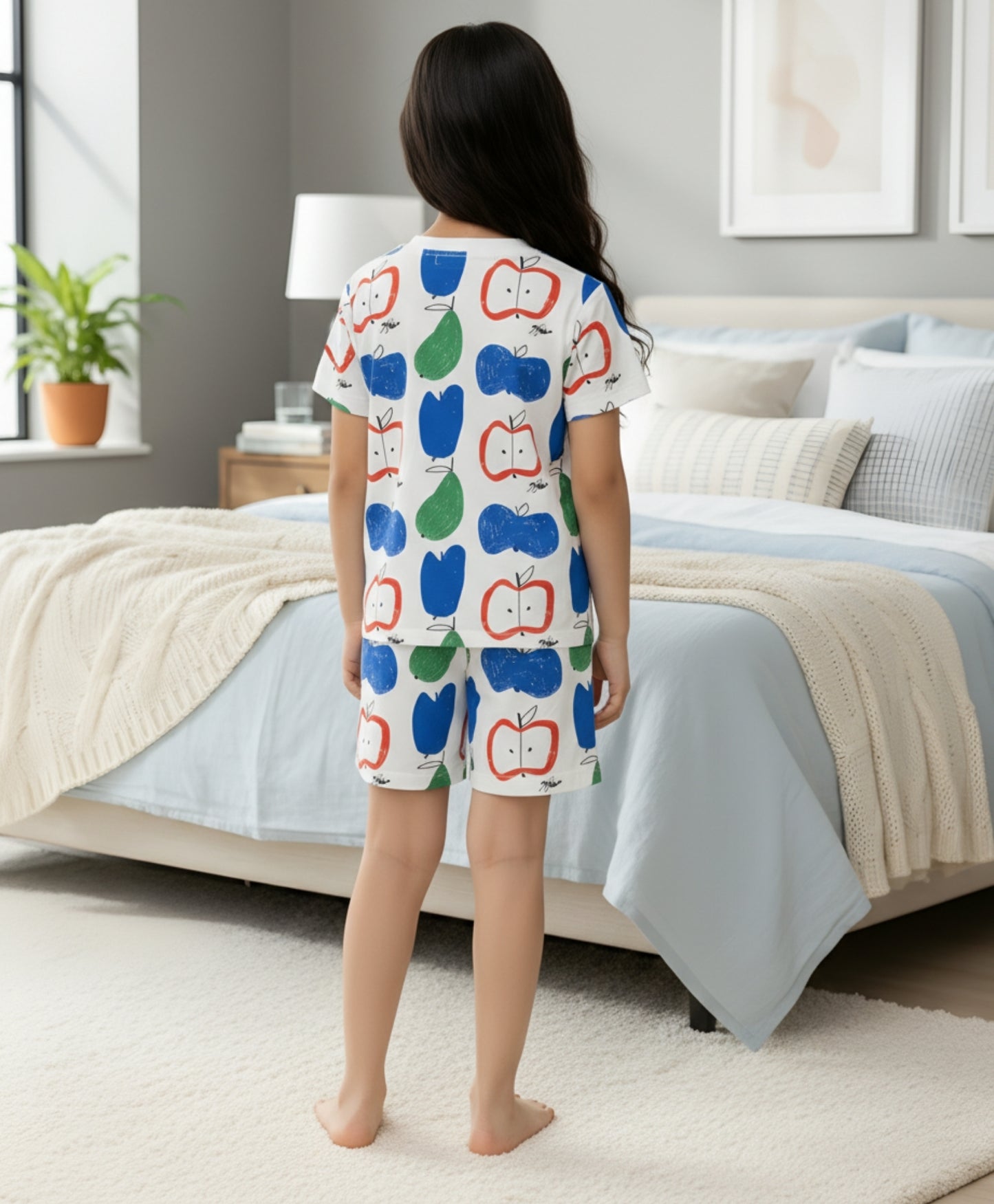 APPLE PEAR GIRLS SLEEPWEAR SHORT SET - WHITE