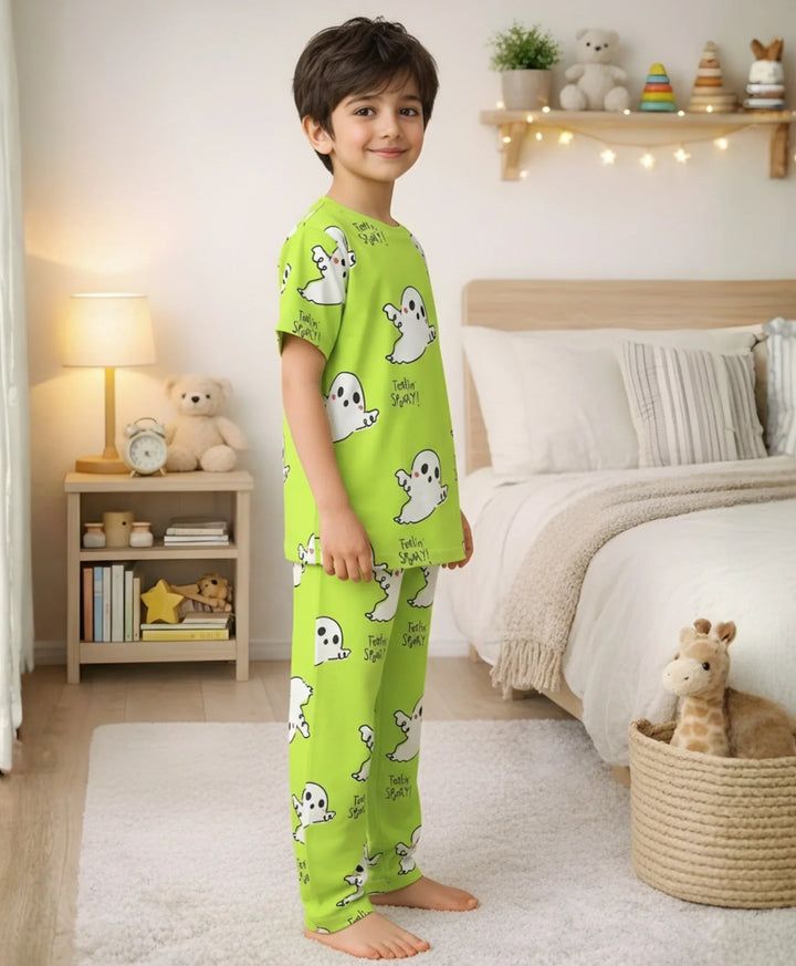 SPOOKY SHORT SLEEVE PYJAMA SET - LIME GREEN - Anthrilo 