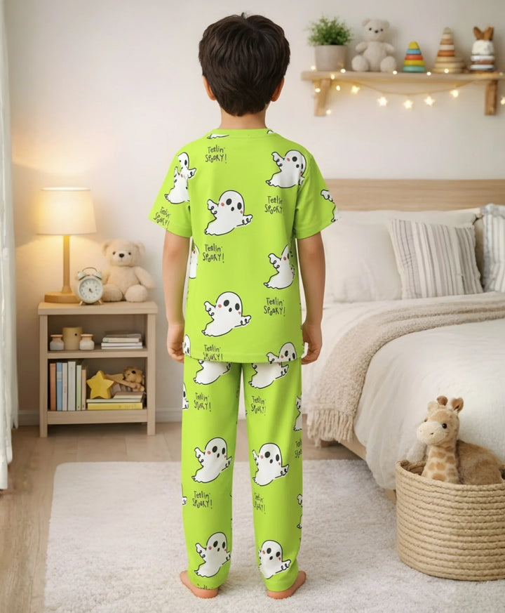 SPOOKY SHORT SLEEVE PYJAMA SET - LIME GREEN - Anthrilo 