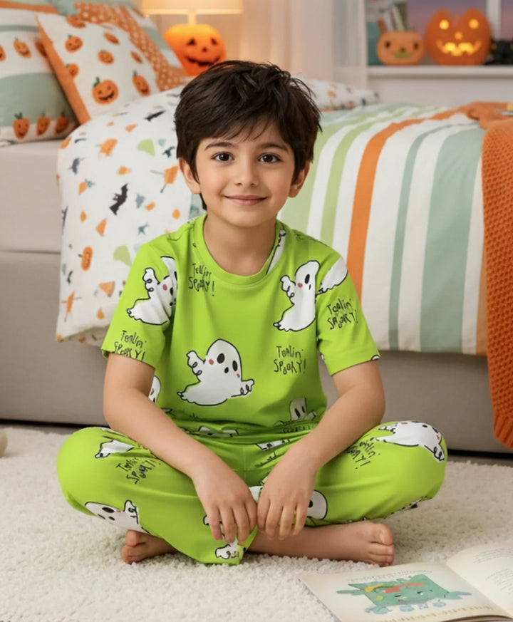 SPOOKY SHORT SLEEVE PYJAMA SET - LIME GREEN - Anthrilo 