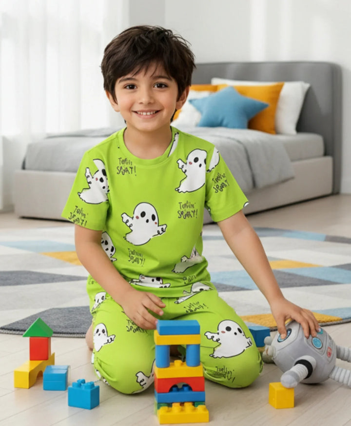 SPOOKY SHORT SLEEVE PYJAMA SET - LIME GREEN - Anthrilo 