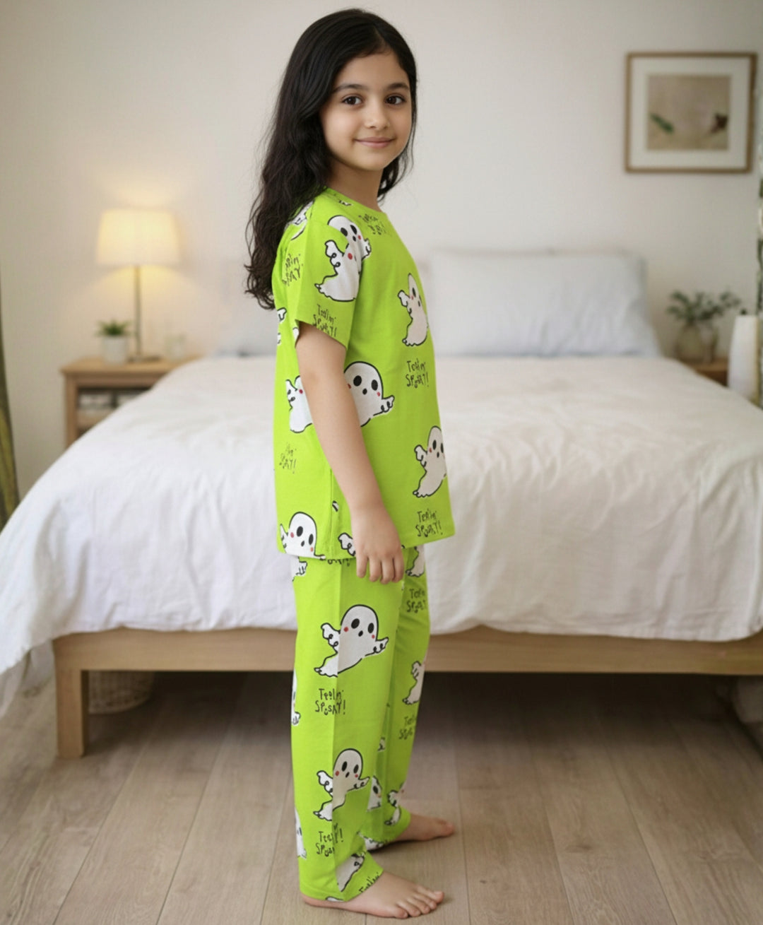 Spooky Short Sleeve Pyjama Set - Lime Green